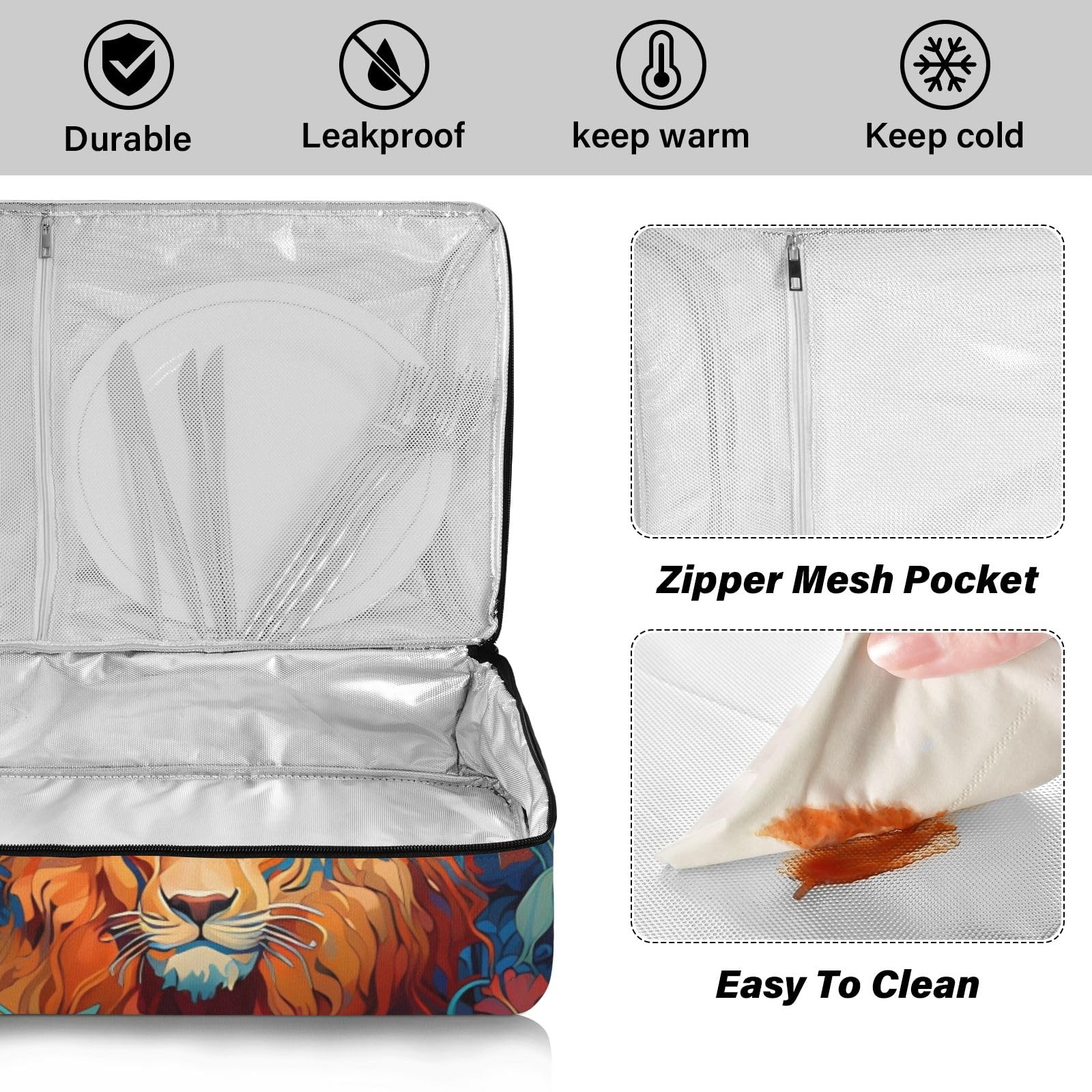 Insulated Casserole Carrier Bag for Hot & Cold Food - Lion Flower Design with Dish Storage - Perfect for Potluck Parties, Picnics & Family Gatherings