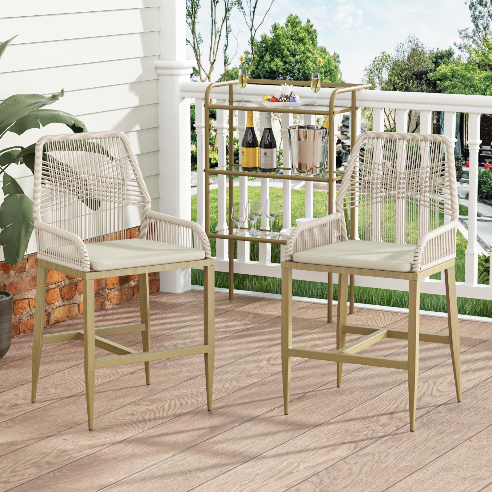 Set of 2 Boho Rattan Bar Stools 26.5
