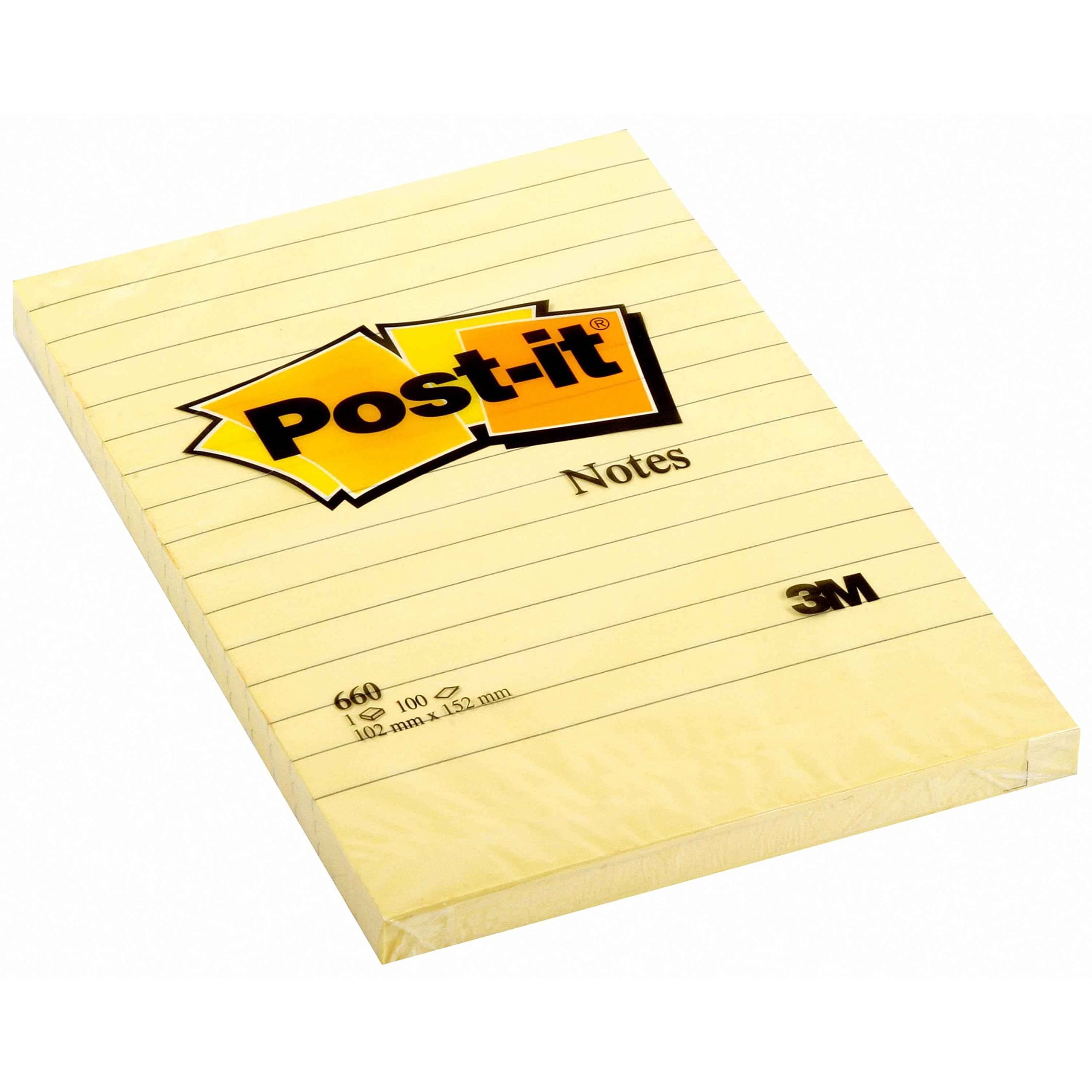 Post-it Notes FT510010620 - 6 Pack of Lined Canary Yellow Note Pads, 100 Sheets per Pad (6x6 Inches, 152x102mm) - Perfect for Office, School, and Home Organization