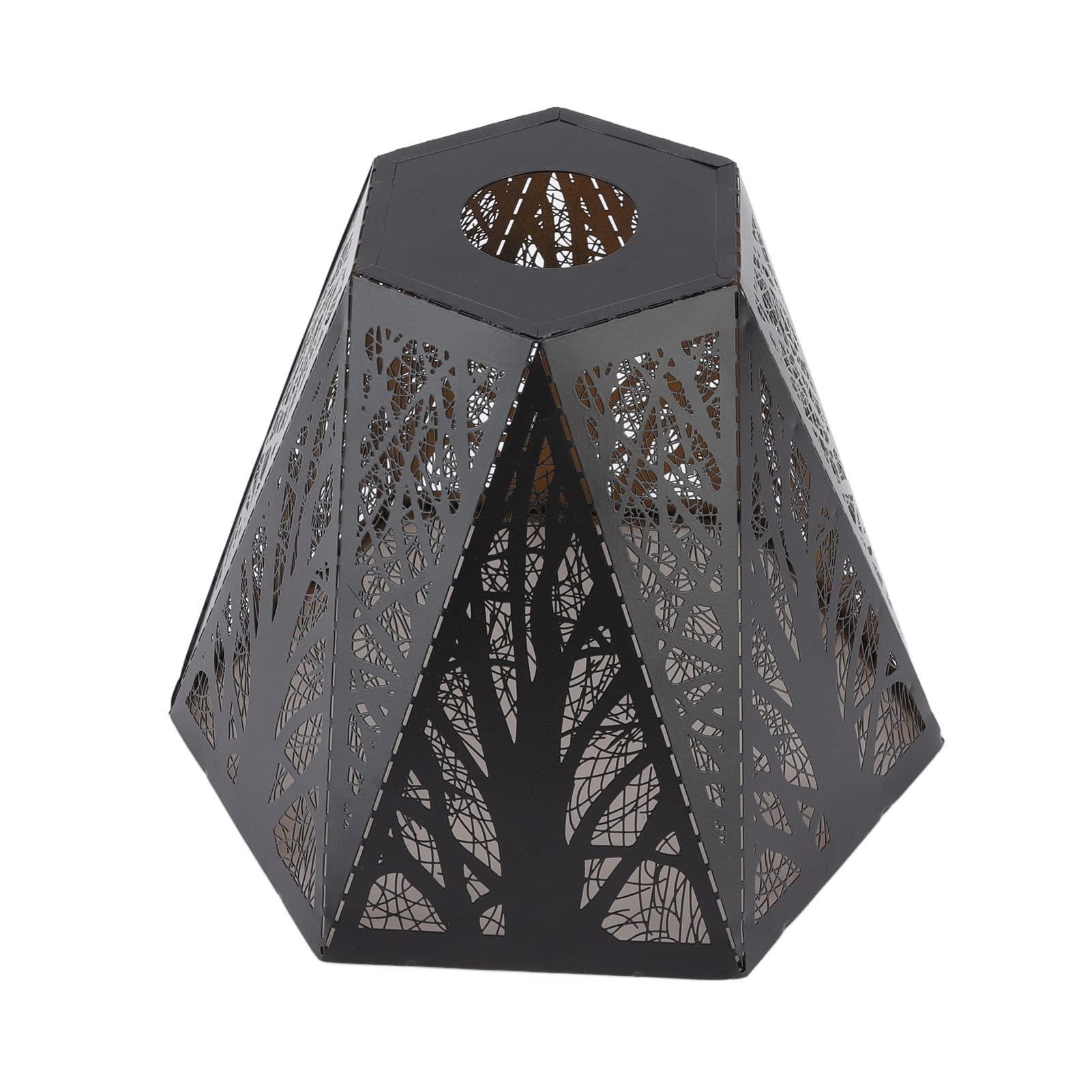 Modern Black Metal Lamp Shade with Engraved Forest Tree Design - E26/E27 Bulb Compatible for Bedroom Nightstand & Living Room Lighting Decor