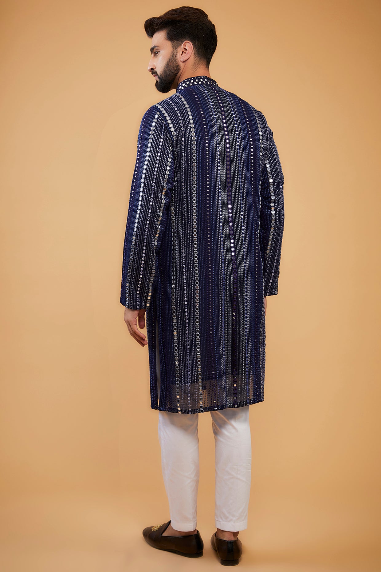 Hand Embroidered Navy Blue Mirror Work Kurta for Women – Elegant Indian Ethnic Wear for Festivals, Weddings & Special Occasions