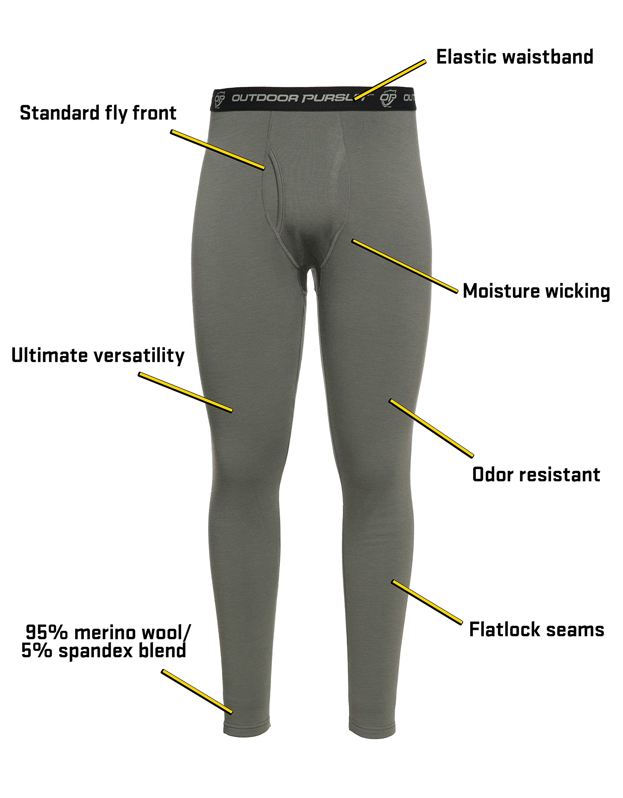Men's Merino Wool Base Layer Thermal Pants for Hiking, Skiing & Winter Sports - Outdoor Pursuit Warm Underwear for Cold Weather