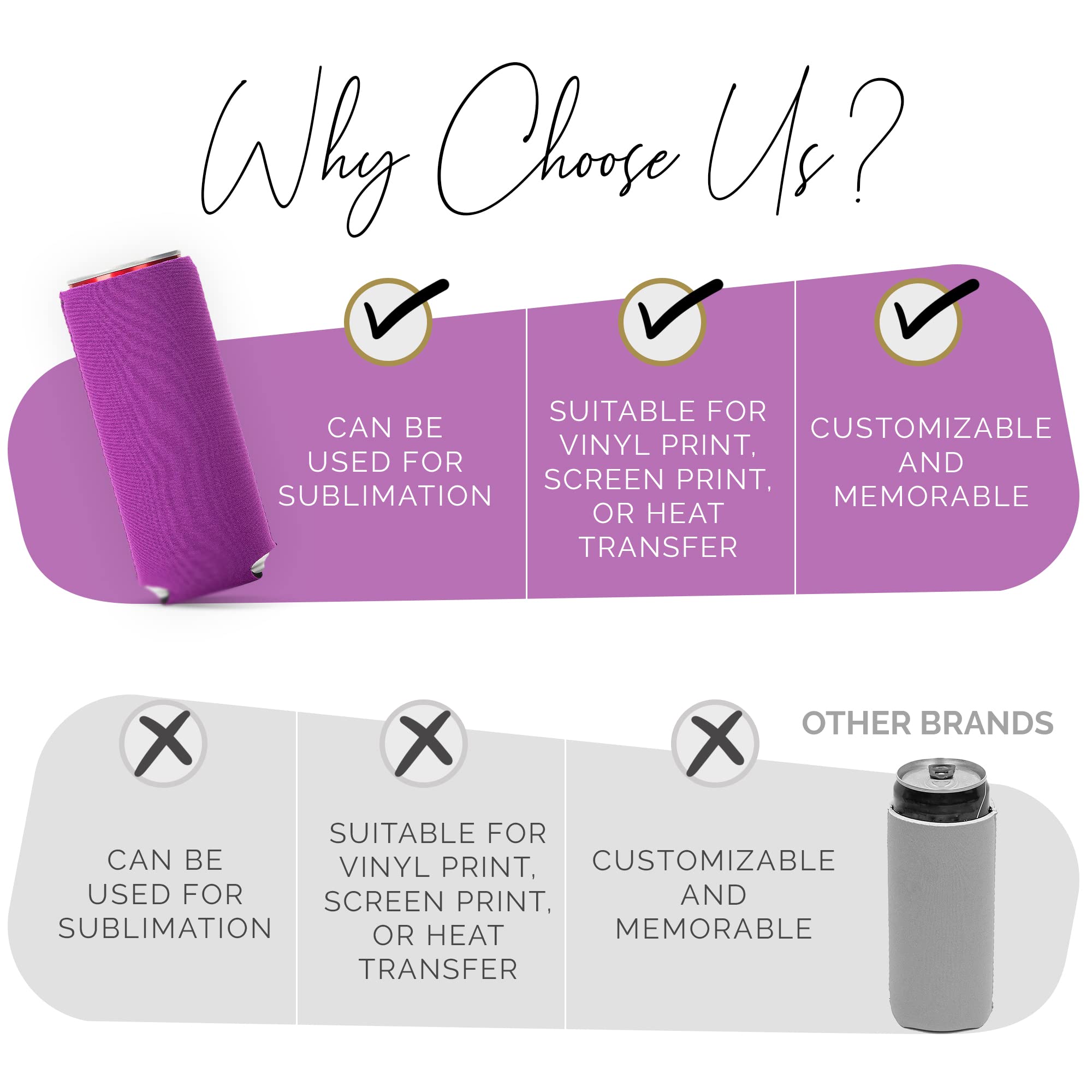 12 Pack Slim Neoprene Can Cooler Sleeves - Foldable Insulators for 12oz Beer & Soda Cans - Sublimation Ready Blank Skinny Beverage Coolers (Purple) - Perfect for Parties, BBQs, Camping & Outdoor Events
