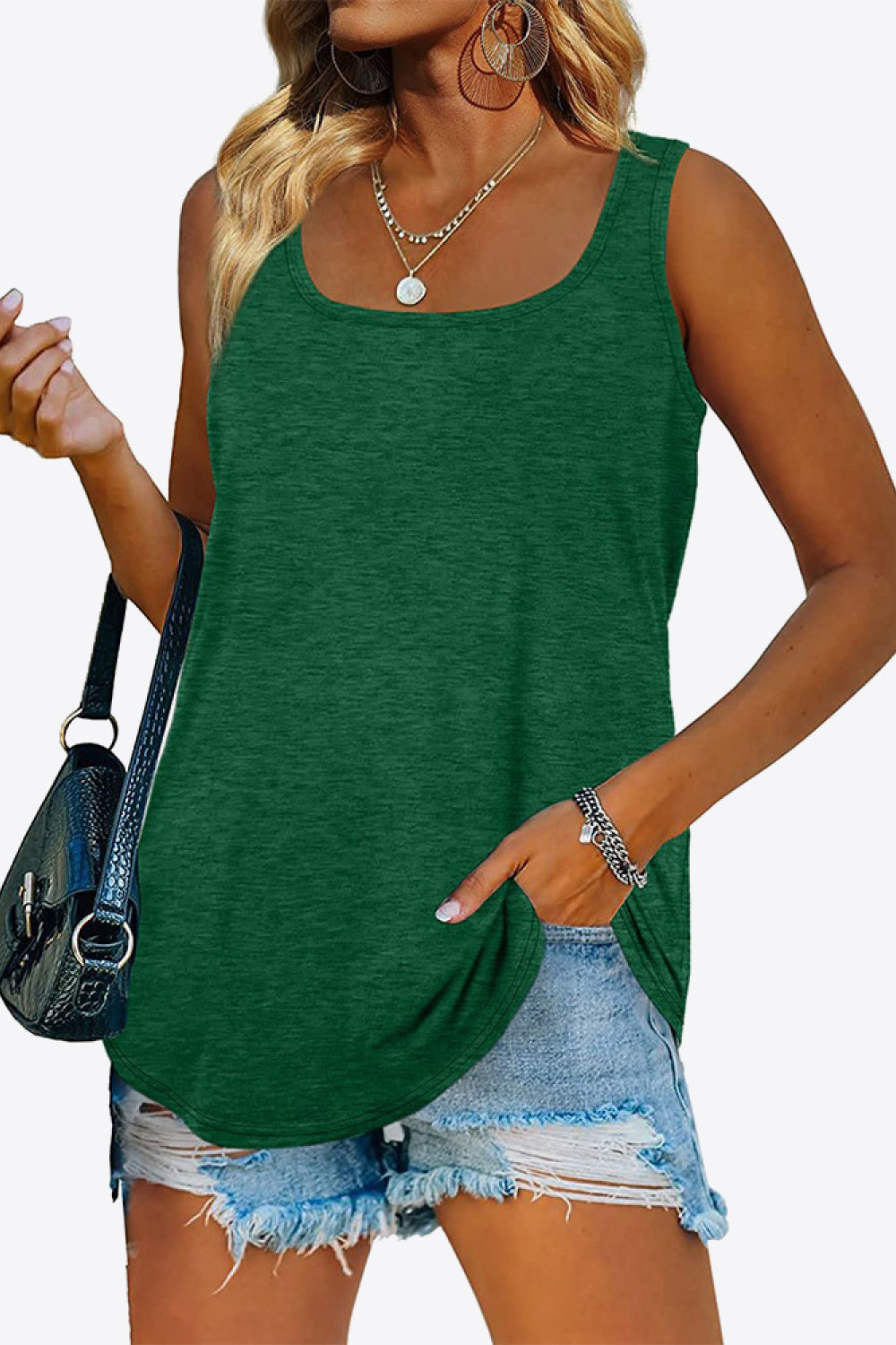Curved Hem Square Neck Tank Top for Women - Trendy Casual Summer T-Shirt - Perfect for Layering, Beach Outfits & Everyday Wear