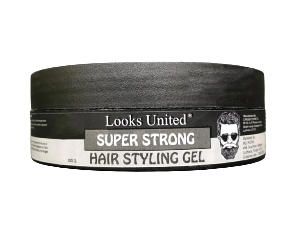 Looks United Super Strong Hair Styling Gel with Vitamin E - Alcohol & Sulphate Free (100g) | Natural Hold for Men's Short to Medium Hair | Perfect for Daily Styling, Work & Special Occasions