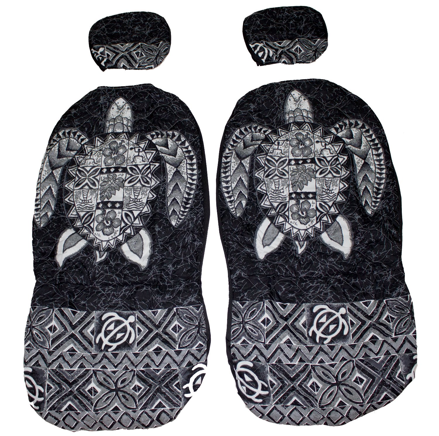 Hawaiian Car Seat Covers with Separated Headrest - Gray Big Turtle Design, Set of 2 Front Bucket Seat Protectors | Premium Made in Hawaii | Perfect for Beach Trips, Road Travel & Car Interior Protection