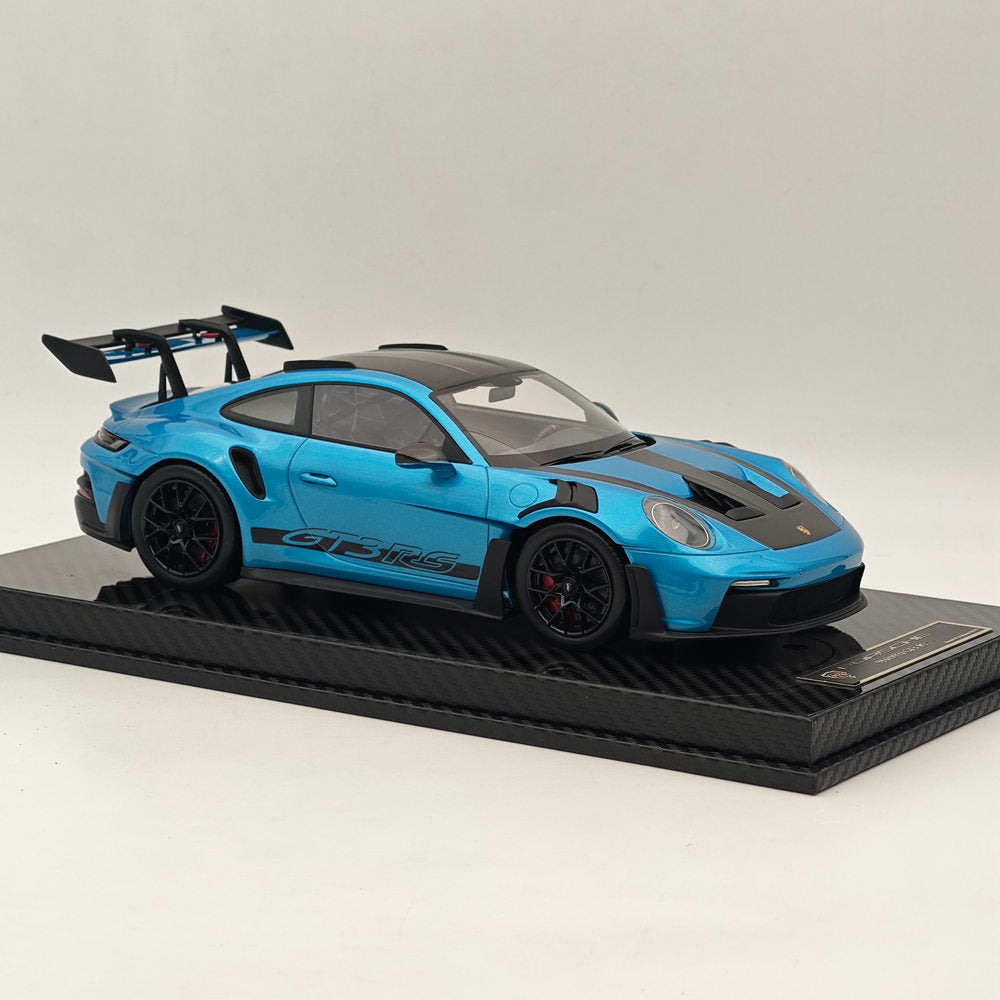 1/18 Scale Porsche 992 GT3 RS LCE Silver Blue Resin Die-Cast Model Car - High Quality Collectible for Display, Racing Enthusiasts & Car Lovers - Perfect for Home Office Decor, Gift Giving & Model Car Collections