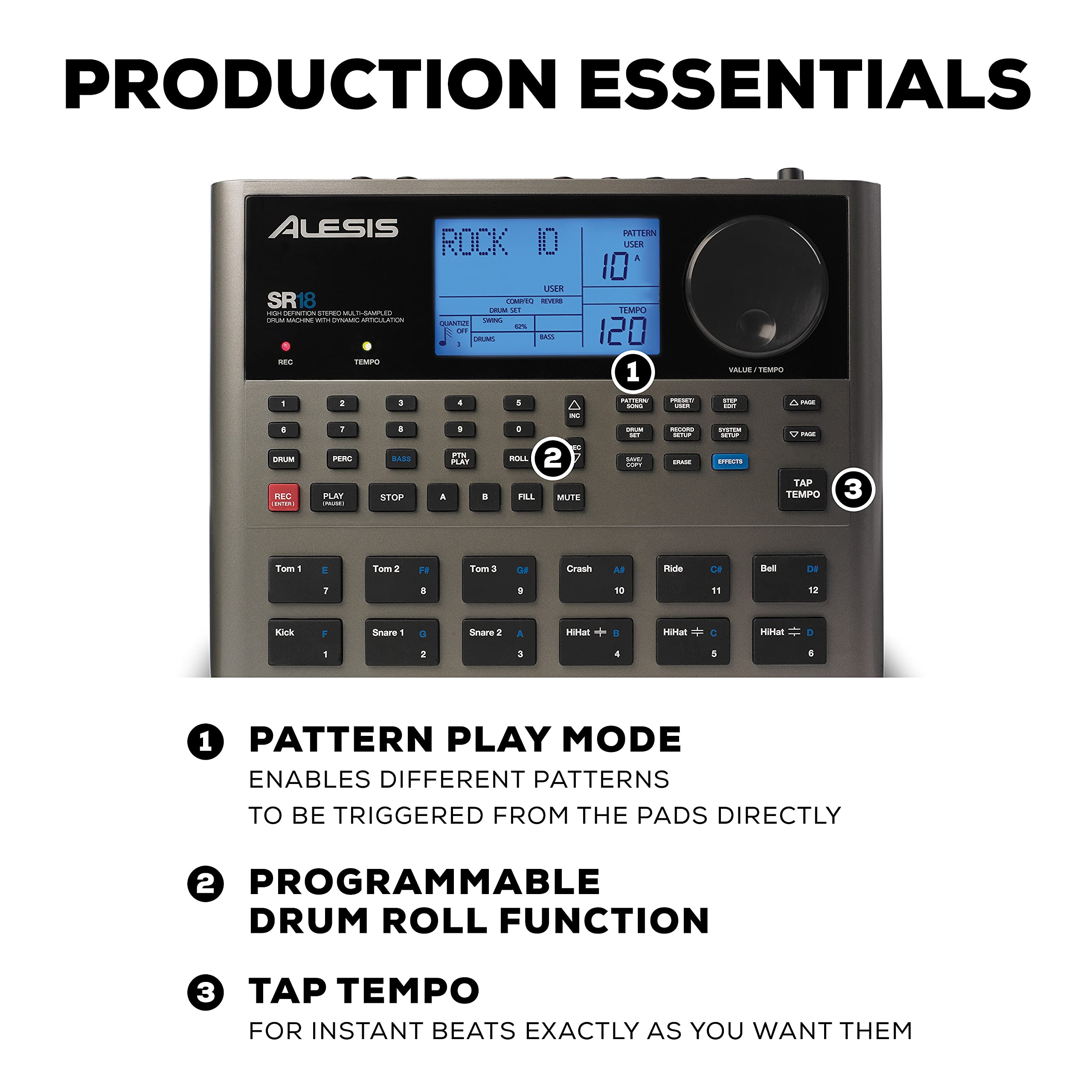 Alesis SR-18 Professional Drum Machine - Standalone Drum Machine with 500+ Sounds, Built-In Effects & USB Connectivity for Music Production & Live Performance | Perfect for Home Studios, Beat Making & Electronic Music Production