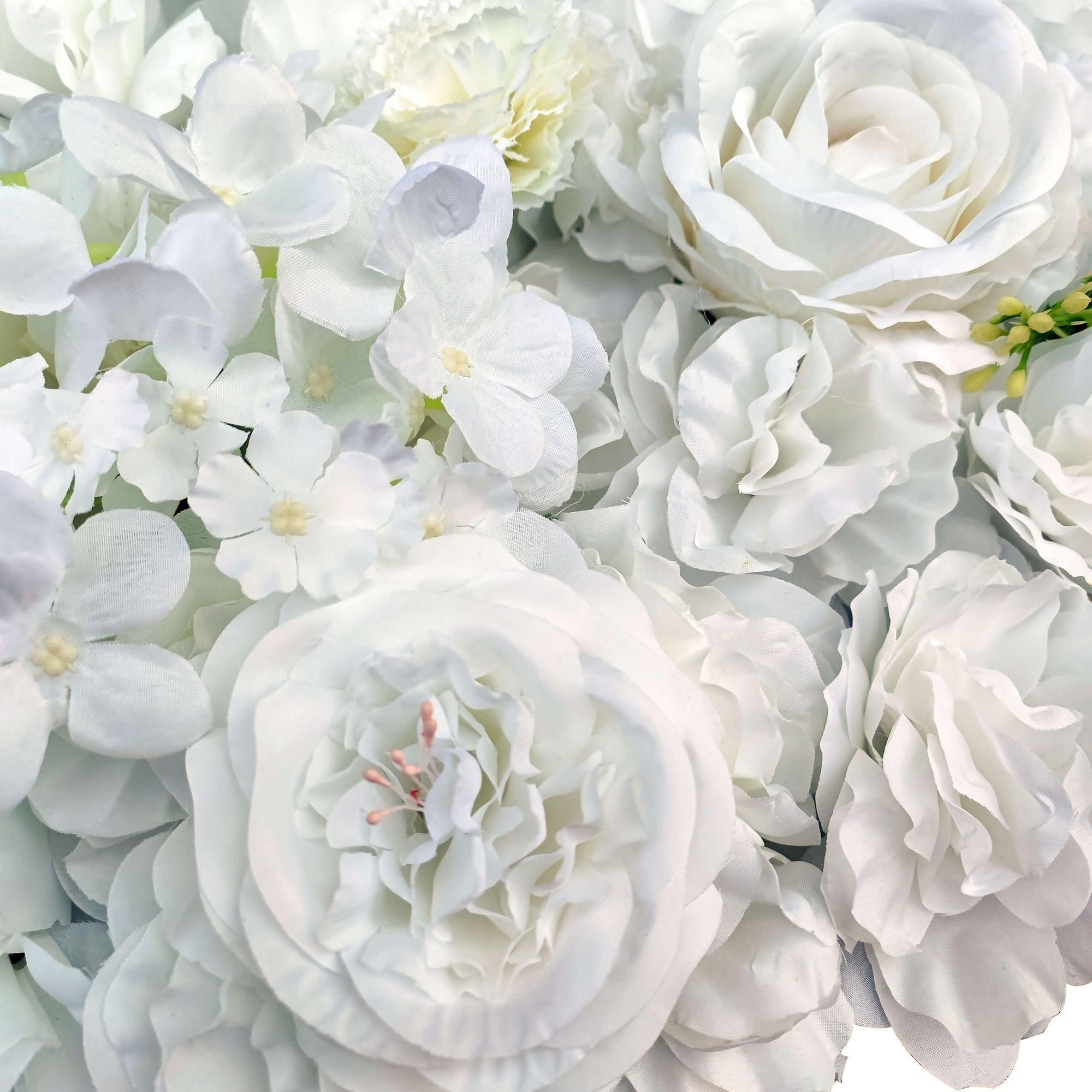 Artificial Flower Wall Backdrop Panel - 40cm x 60cm Mixed White Flowers for Wedding, Party, Home Decor & Photo Booth Background