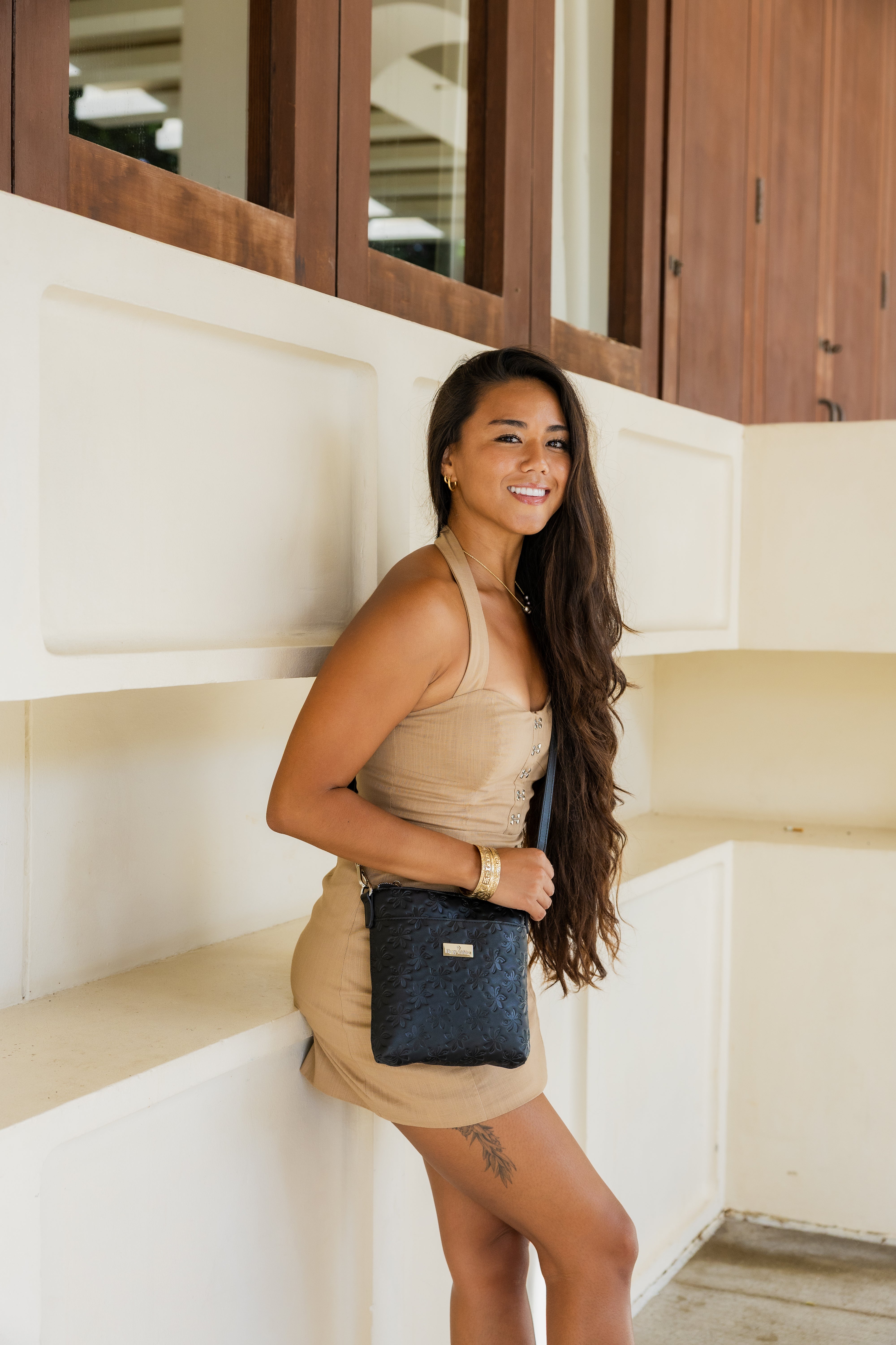 Lisa Tiare Embossed Black Crossbody Bag for Women - Stylish Shoulder Purse with Adjustable Strap, Perfect for Work, Travel & Everyday Use