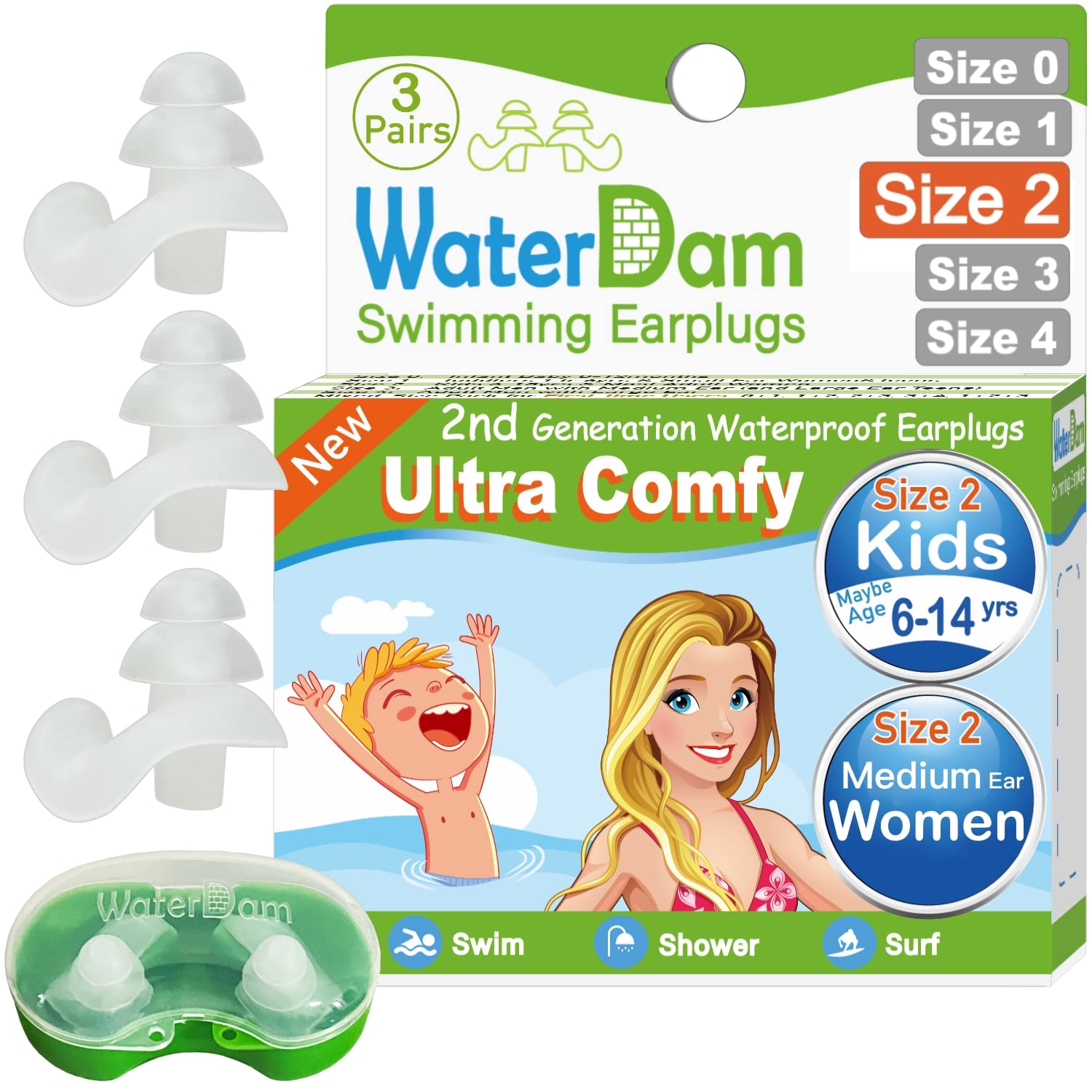 Waterproof Swimming Ear Plugs for Adults & Kids – Ultra Comfortable Ear Protection to Prevent Swimmer's Ear – Perfect for Pool, Beach, Surfing & Water Sports