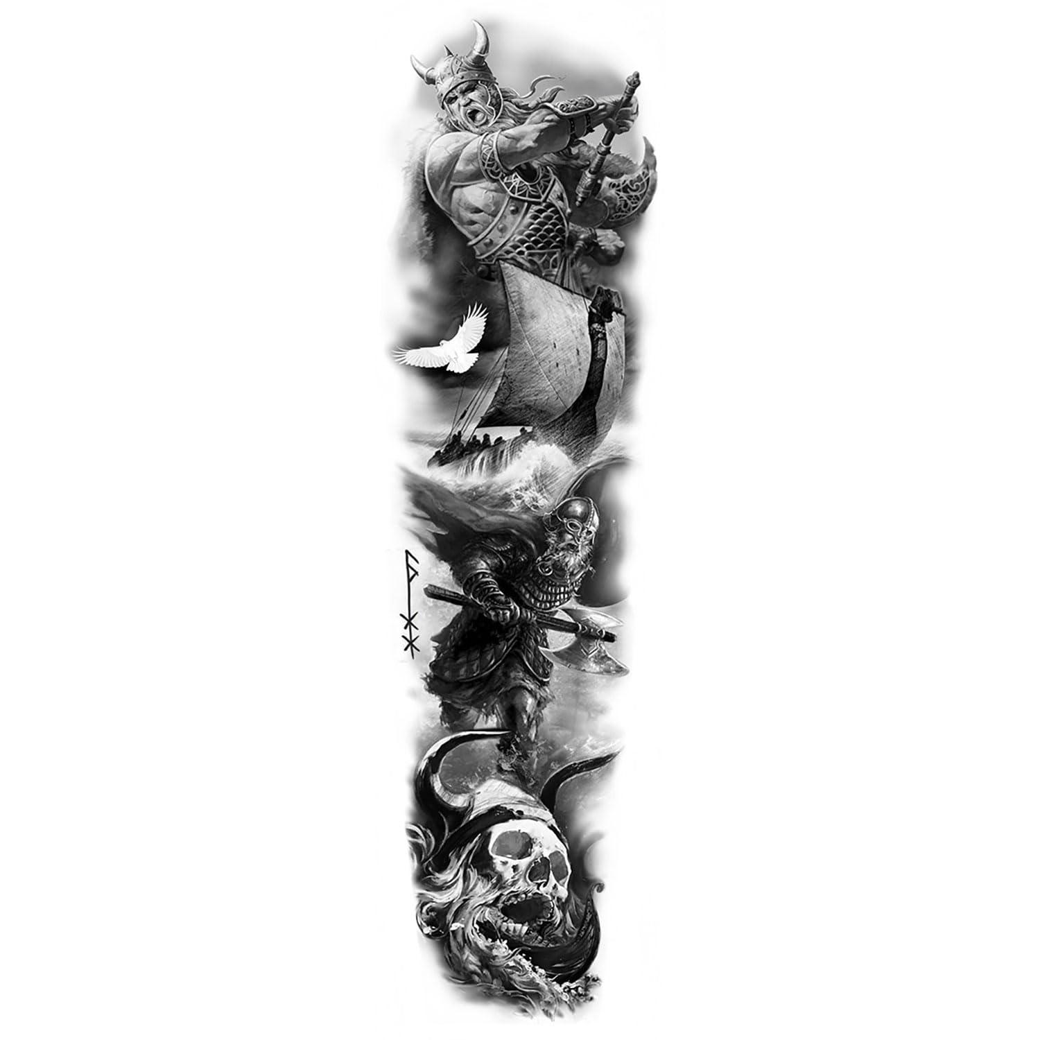 Viking Arm Tattoo Sleeve - Full Arm Temporary Tattoo | Black Norse Design | Fake Tattoo for Men | Perfect for Cosplay, Halloween & Viking Themed Parties