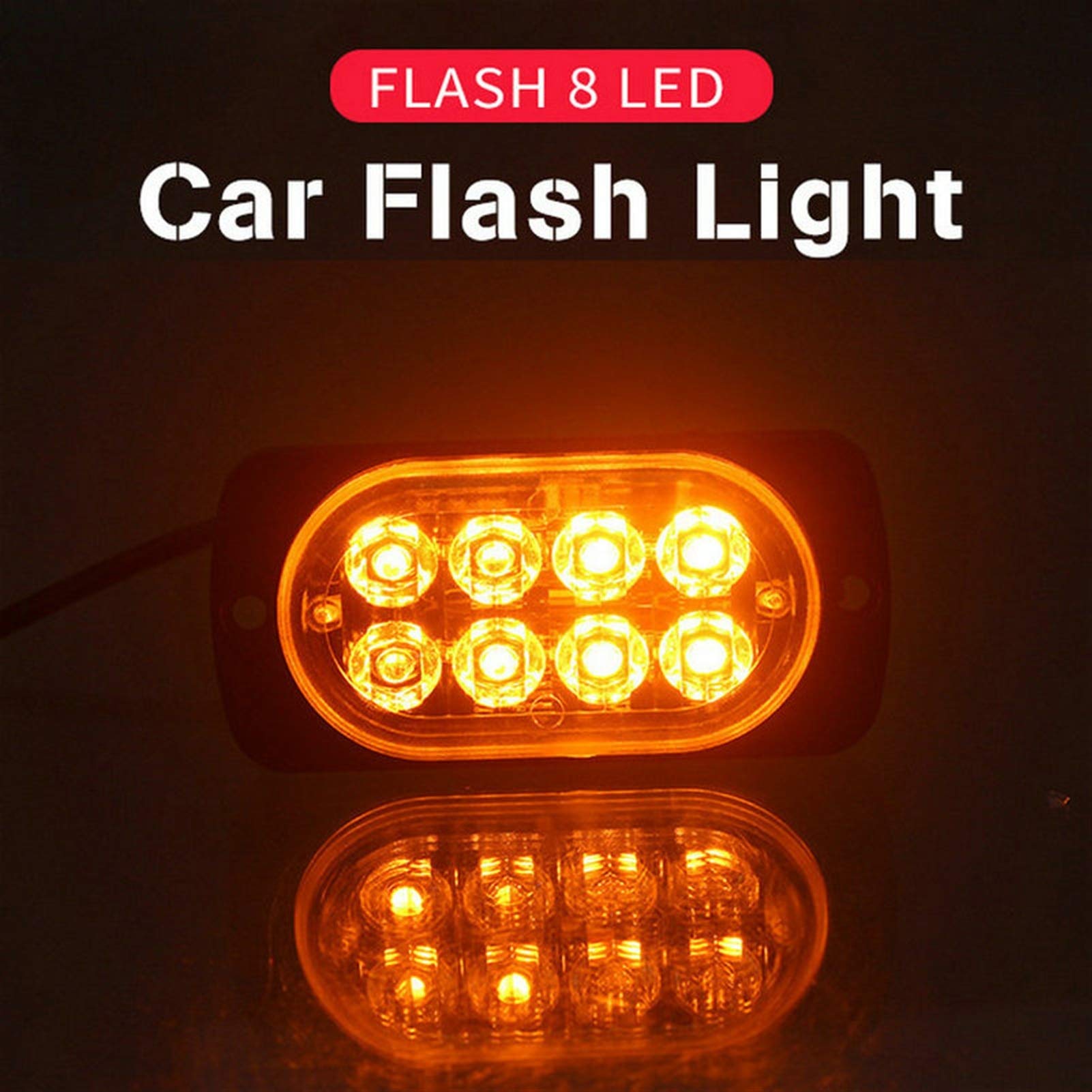 12V 24V Amber LED Side Marker Lights - Emergency Strobe Flashing Lights for Car Grill & Breakdown Recovery - White Emitting Color - Ideal for Trucks, Emergency Vehicles & Roadside Safety