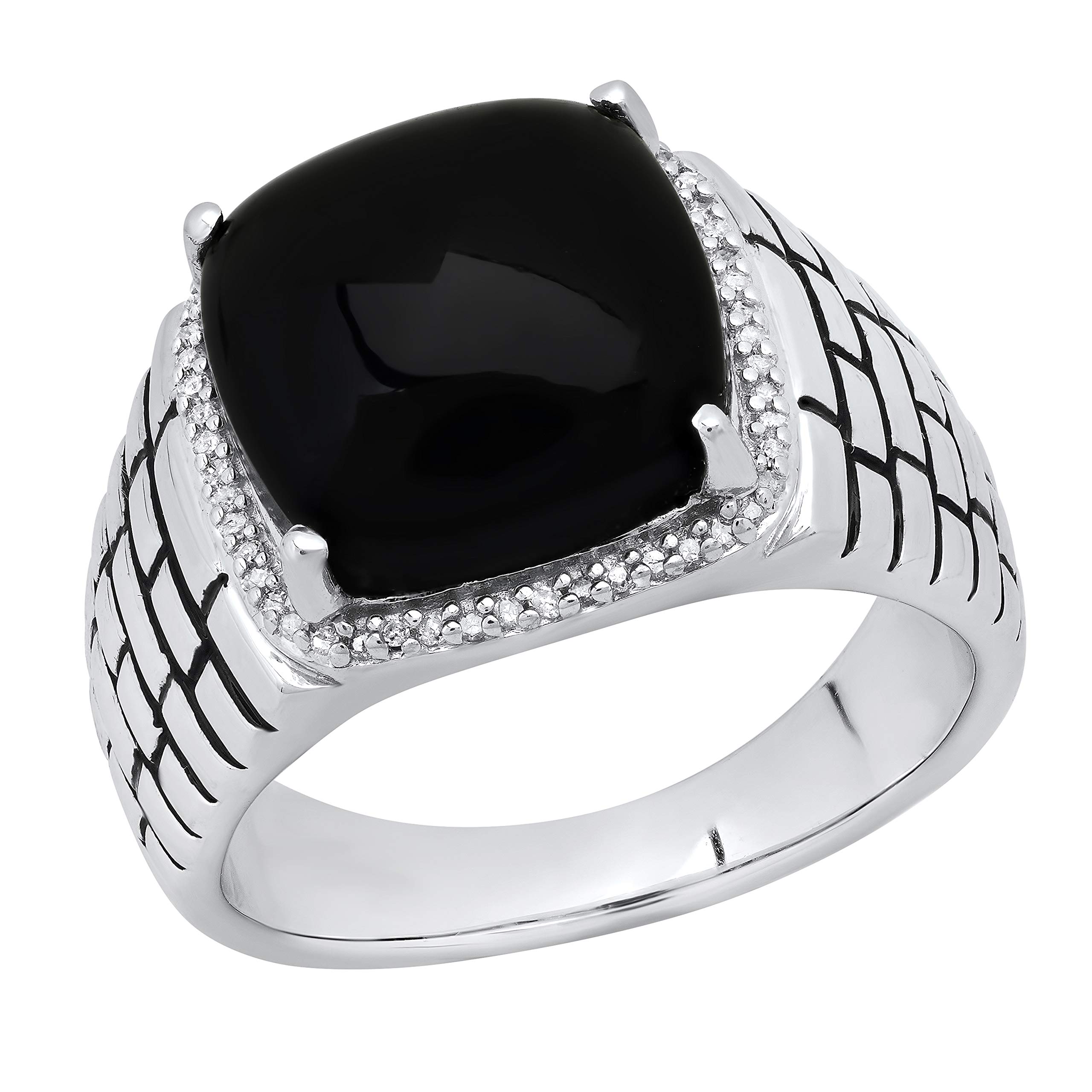 Dazzlingrock 13X13mm Onyx & White Diamond Men's Wedding Band Ring, Sterling Silver Anniversary Band for Men - Perfect for Weddings, Engagements, and Special Occasions