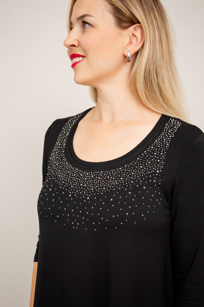 Jazz 3/4 Sleeve Top for Women - Black Diamond Print Bamboo Fabric - Perfect for Dance Classes & Casual Wear