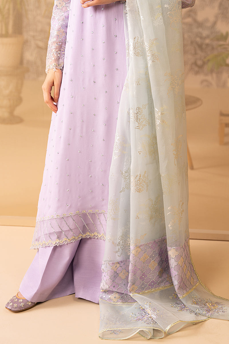 Lilac Luster 4-Piece Embroidered Chiffon Suit Set for Women - Elegant Party Wear & Special Occasion Outfit