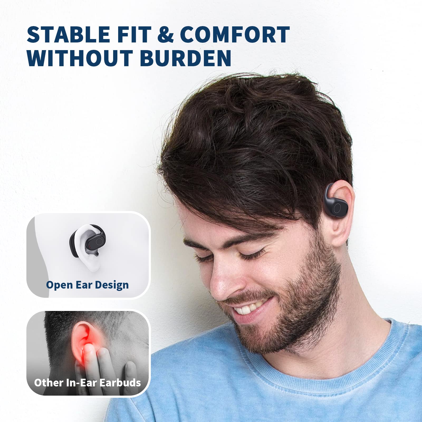 Open Ear Headphones Wireless, Bluetooth 5.3 Air Conduction Earbuds with Mic - 40H Playtime, IPX6 Waterproof, LED Display Charging Case & Secure Ear Hooks for Running, Cycling, Workouts (Black) - Perfect for Outdoor Sports & Gym Training