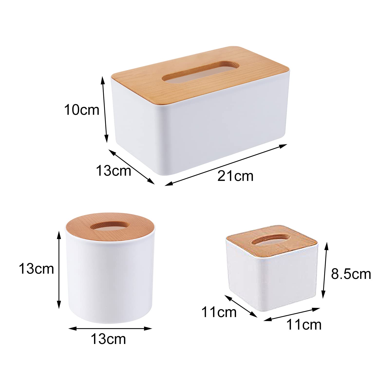 Premium Round Wooden Tissue Box Cover - Large Disposable Facial Tissue Holder for Bathroom, Kitchen, Office & Living Room - Natural Wood Tissue Dispenser for Home Decor & Organization (White)