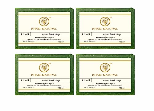Khadi Natural Herbal Neem Tulsi Soap - Pack of 4 (125g Each) | Ayurvedic Cleansing Bar for Acne & Glowing Skin | Perfect for Daily Face & Body Wash Routine