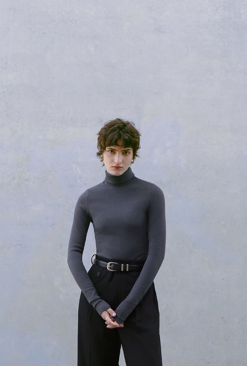 Freja Women's Cotton Turtleneck Sweater - Soft Grey Knit Pullover for Fall & Winter | Casual Office Wear & Cozy Layering