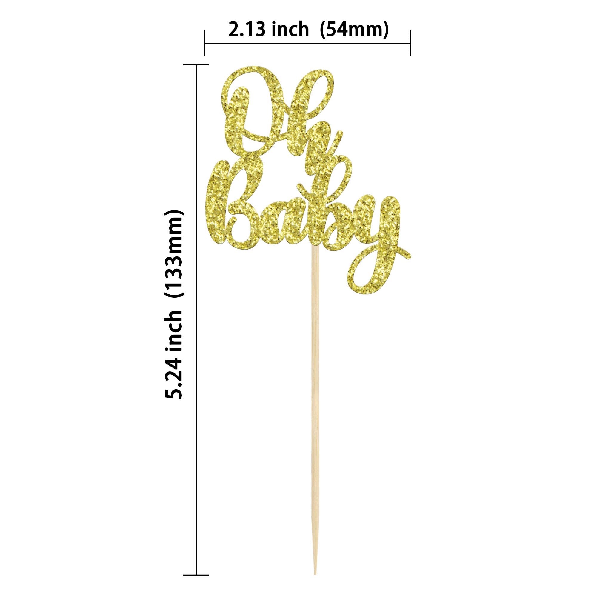36 Pack Gold Glitter Baby Shower Cupcake Toppers - Oh Baby Cake Decorations for Baby Shower, Kids Birthday Party Supplies (Perfect for Gender Reveal, 1st Birthday & Nursery Themed Celebrations)