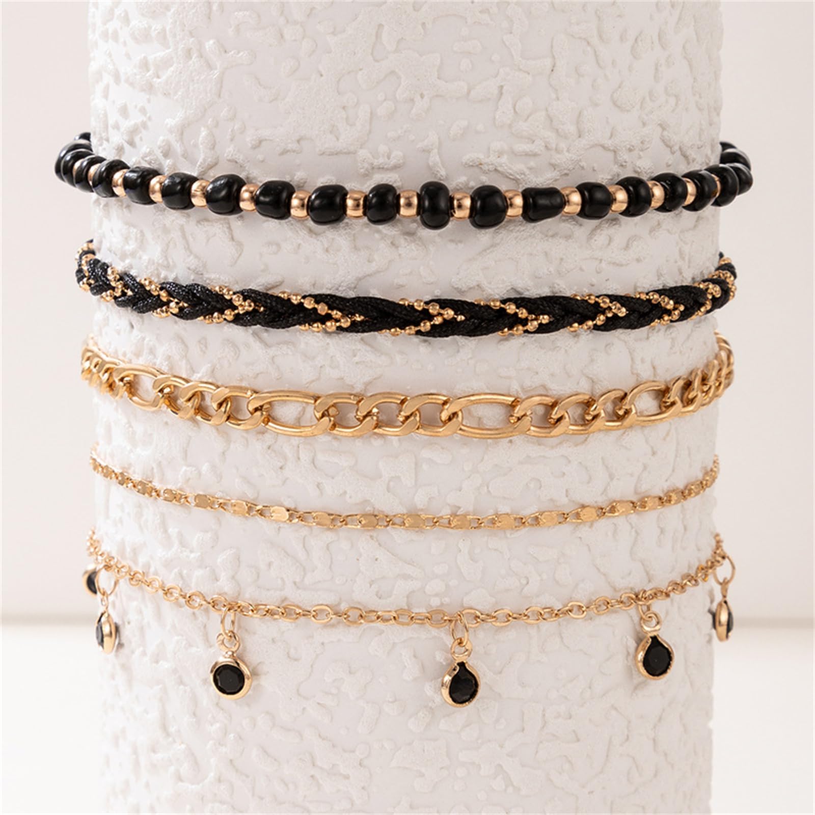 5Pcs Bohemian Layered Beaded Ankle Bracelets for Women - Dainty Stackable Seed Beads Elastic Foot Chain Jewelry - Perfect for Beach, Festival, and Summer Outfits