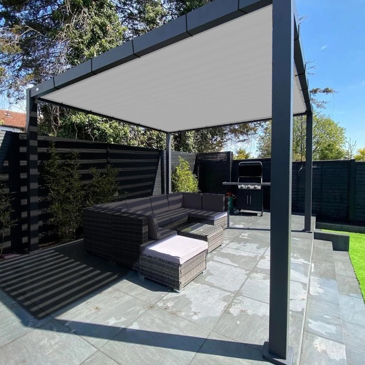 TANG Sunshades Depot 17'x36' Rectangle Sun Shade Sail - 180 GSM UV Blocking Fabric for Patio, Deck, Dock, Carport, Driveway & Pergola - Light Grey Outdoor Backyard Shelter (Perfect for Picnics, Poolside Lounging & Summer Gatherings)