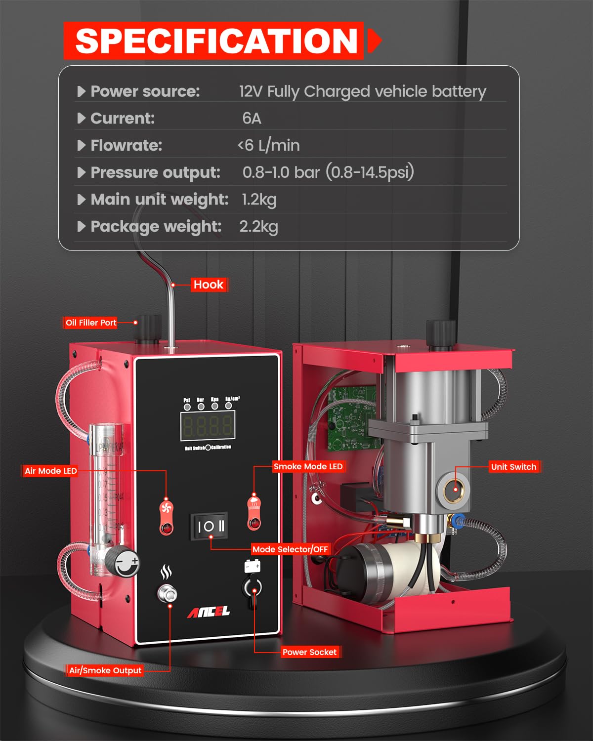 ANCEL L300 Automotive EVAP Smoke Machine Leak Tester with Digital Pressure Gauge & Flow Meter - Built-in Air Pump, Odorless Vacuum Smoke Detector for Car AC System, Fuel Tank, and Exhaust Leak Detection