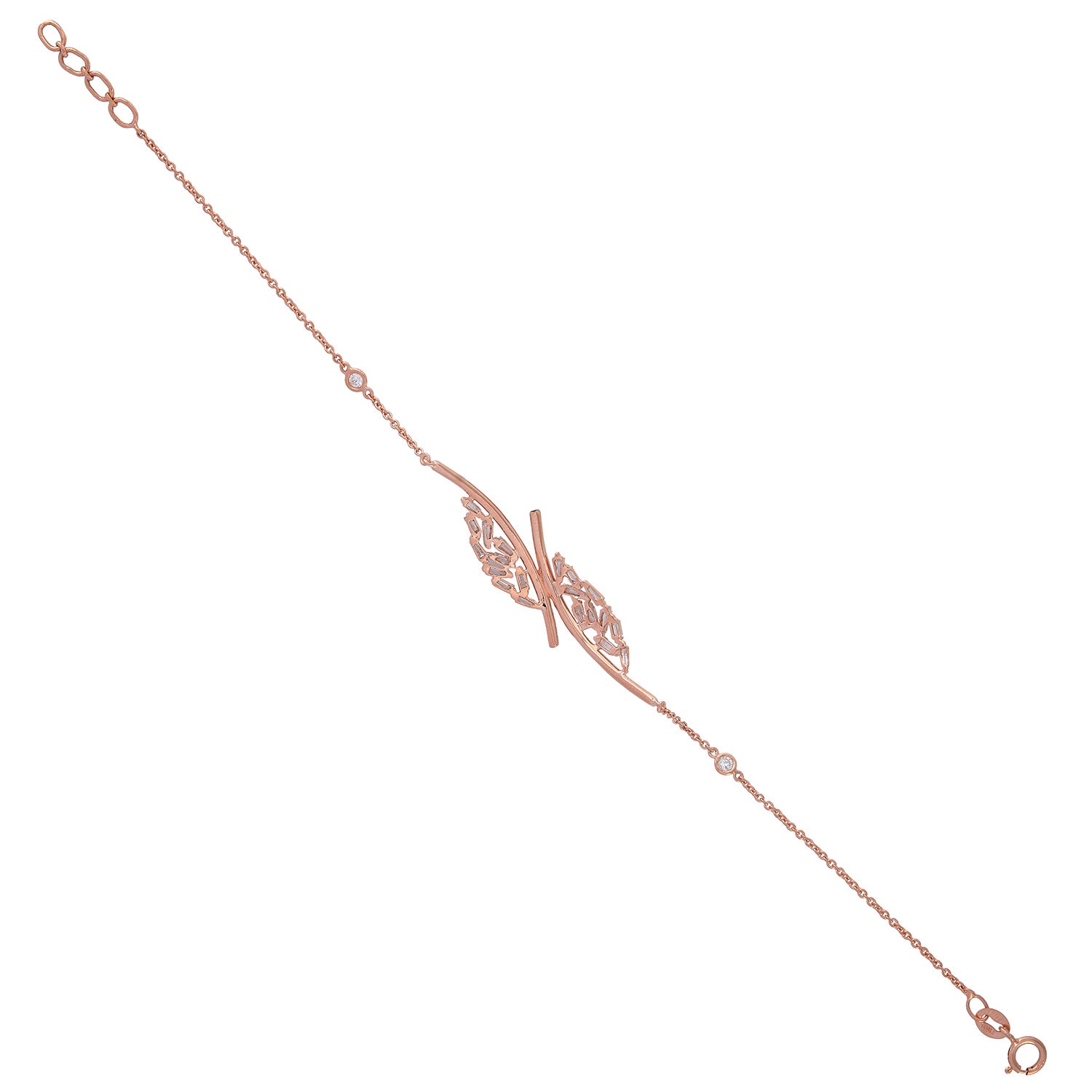 18K Rose Gold Prong Natural Baguette Diamond Bracelet for Women - Adjustable & Flexible Designer Jewelry Gift for Anniversary, Wedding & Special Occasions