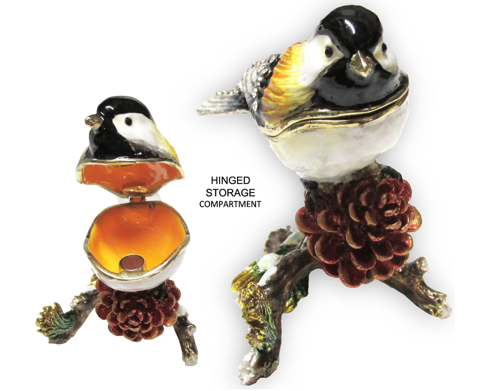 Elegant Chickadee Jeweled Trinket Box with Genuine Austrian Crystals - Perfect for Jewelry Storage, Gift Giving & Home Decor