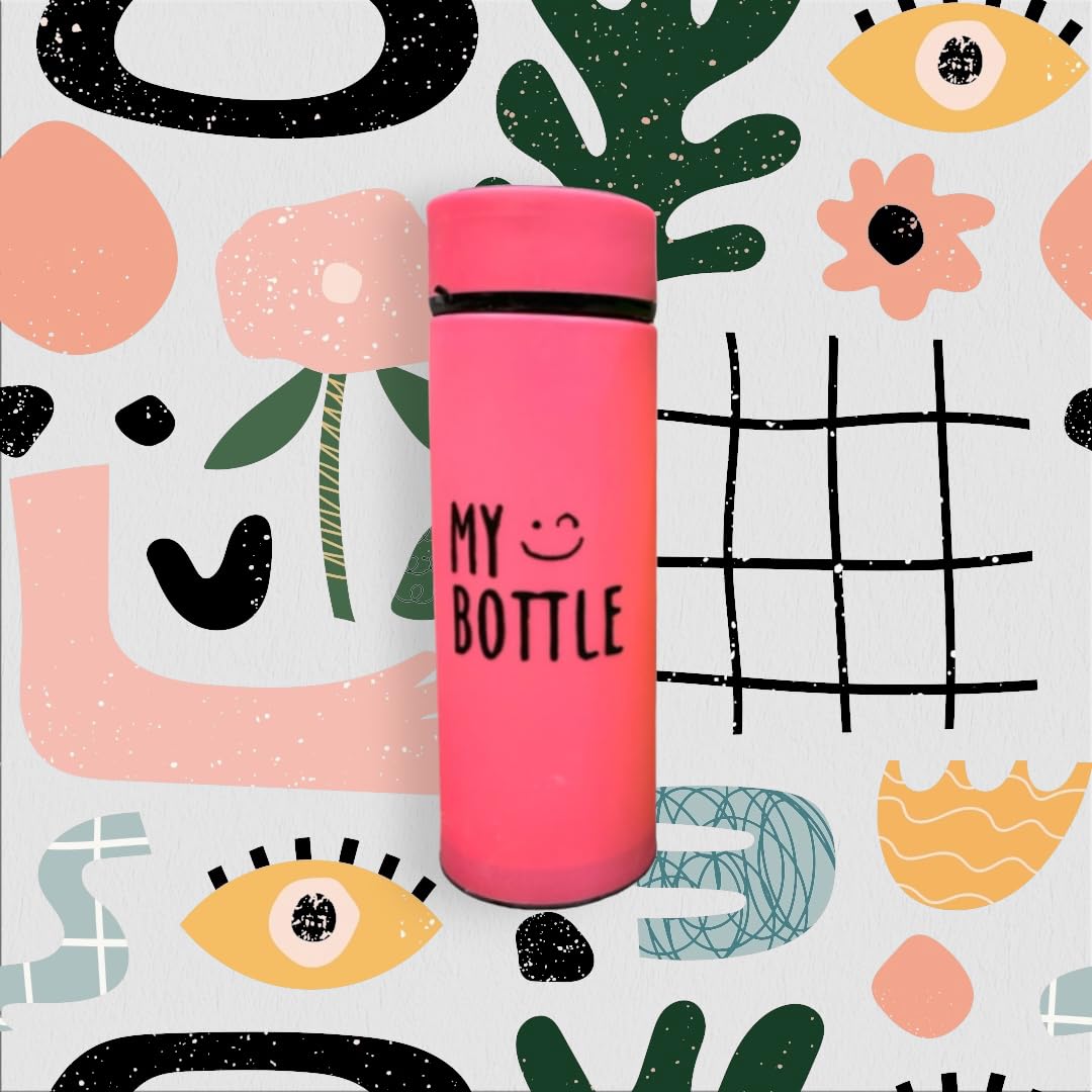 **Insulated 450ml Pink Glass Water Bottle with Plastic Outer Layer - Leak Proof for Hot & Cold Drinks - Perfect for School, Office, Gym & Travel**