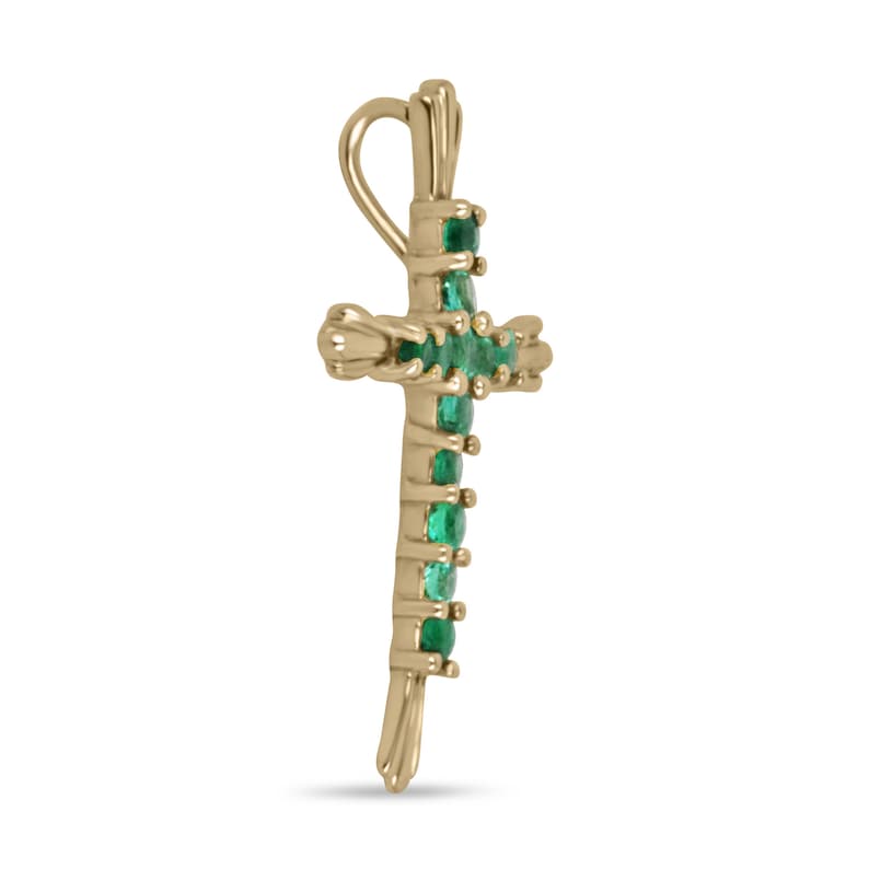 0.95tcw Zambian Emerald Bluish Green Cross Pendant in 18K Gold - Perfect for Religious Gifts, Baptism, First Communion & Spiritual Jewelry Collection