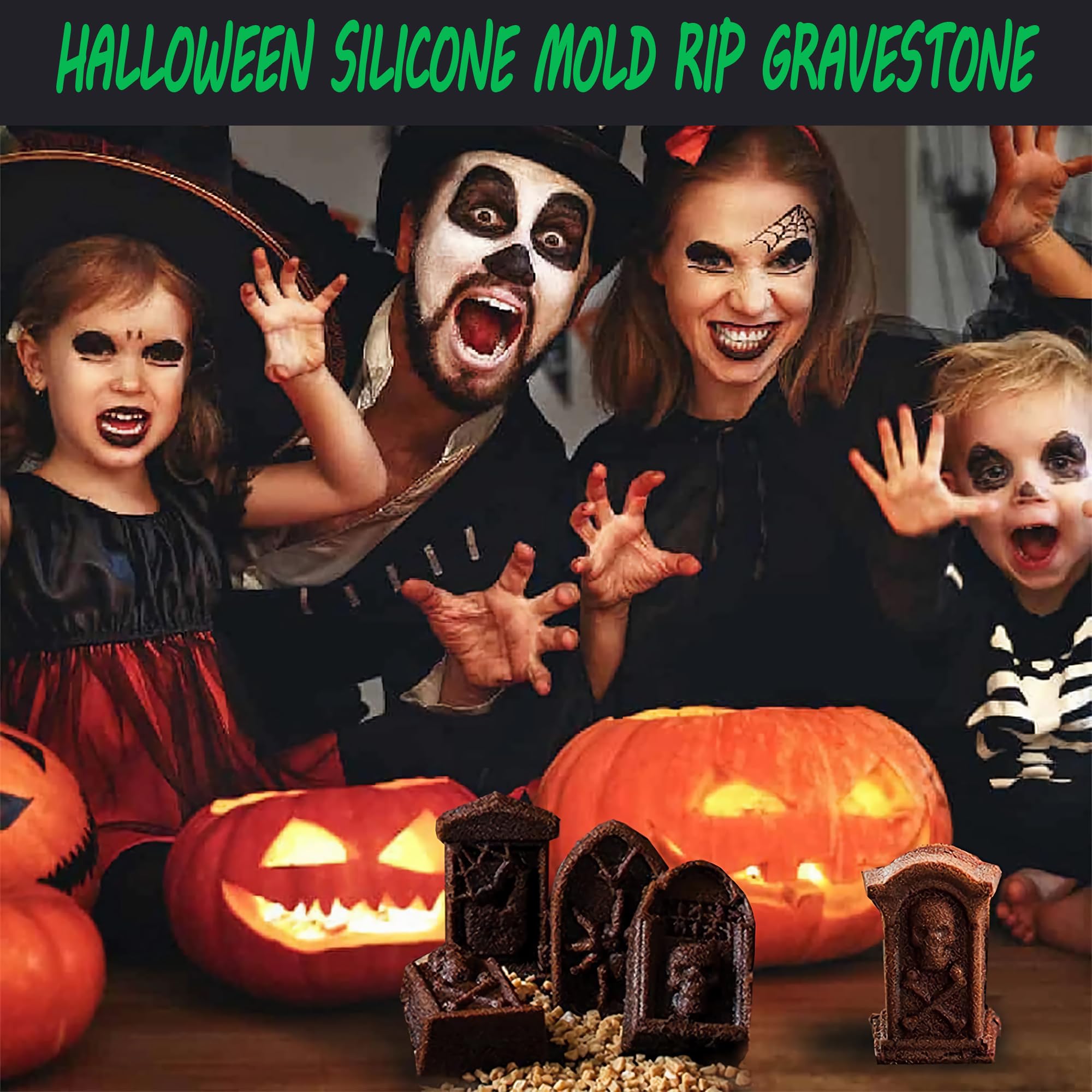 Halloween Silicone Mold Set of 2 - RIP Gravestone Ice Cube Tray for Chocolate, Candy, Jello, Cake & Soap Making - Perfect for Spooky Party Decor & DIY Halloween Treats