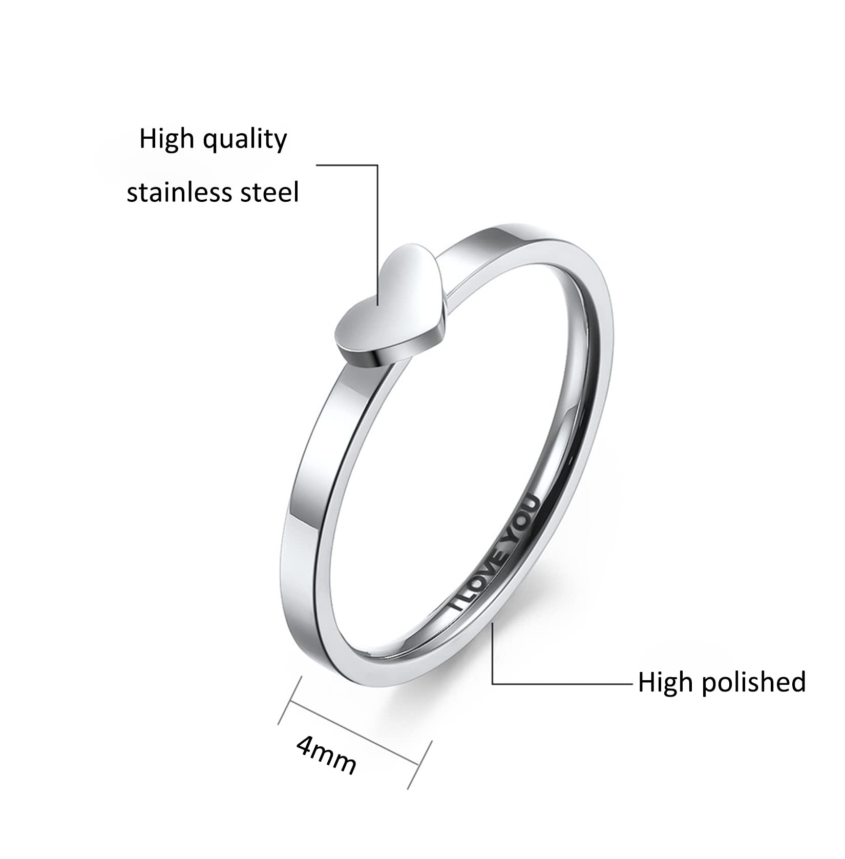 Matching Heart Promise Rings for Couples - I LOVE YOU Wedding Bands Set, Engagement Rings for Her and Him - Perfect for Anniversaries, Valentine's Day Gifts & Romantic Proposals