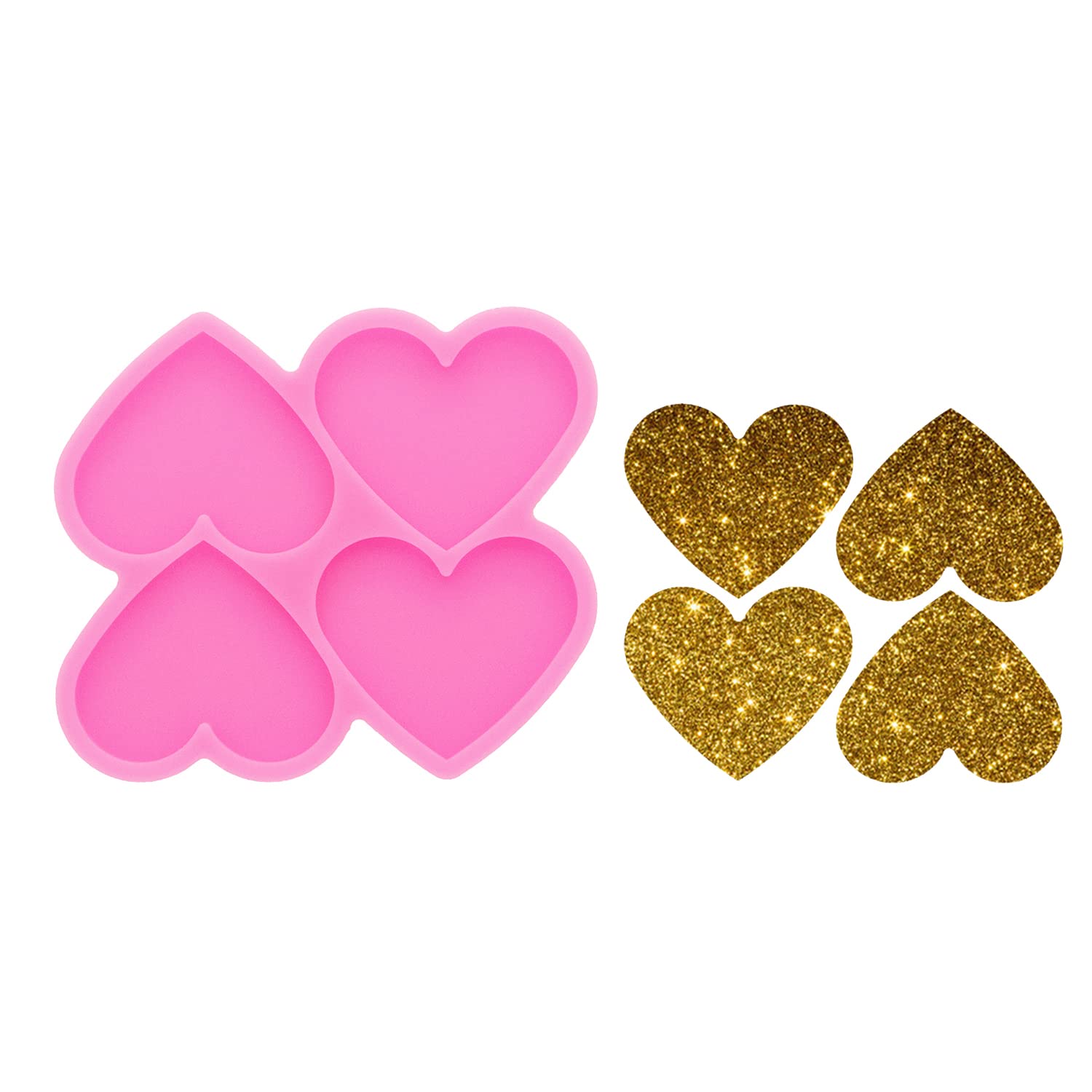 Premium 4-Cavity Heart-Shaped Silicone Resin Molds for DIY Keychains, Jewelry Making & Badge Reel Art - Perfect for Epoxy Resin Casting, Craft Projects, and Unique Handmade Gifts