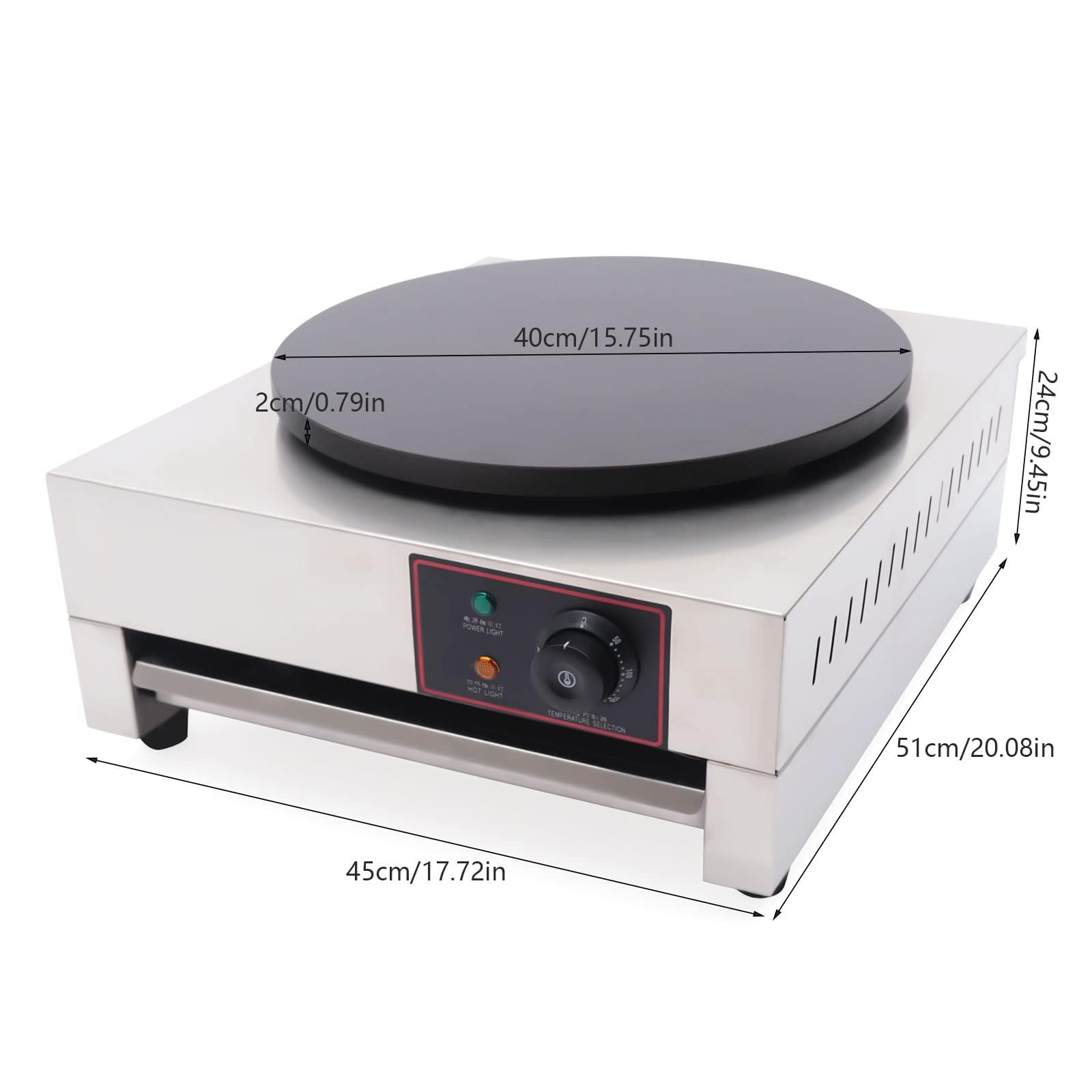 110V Commercial 16-Inch Electric Crepe Maker with Drawer Warmer & Adjustable Temperature - Nonstick Crepe Pan for Roti, Tortilla, Eggs, BBQ - Perfect for Restaurants, Cafes & Home Breakfast Cooking (Electric with Plug)