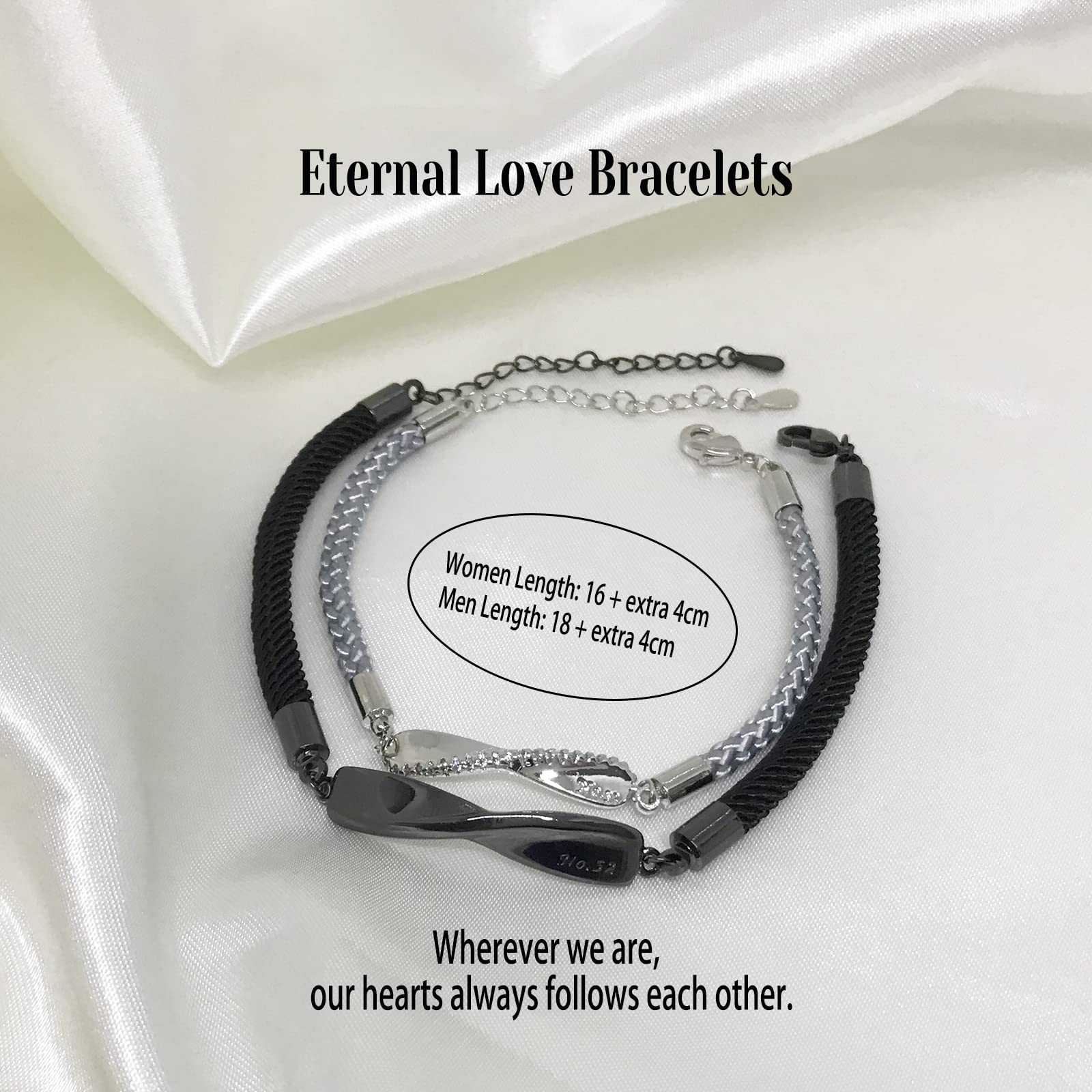 Infinity Matching Couple Bracelets Set - His & Hers Long Distance Relationship Bracelets for Boyfriend & Girlfriend, Valentine's Day Gifts for Couples, Women & Men (2pcs Black & Silver) - Perfect for Anniversaries, Romantic Dates & Thoughtful Surprises