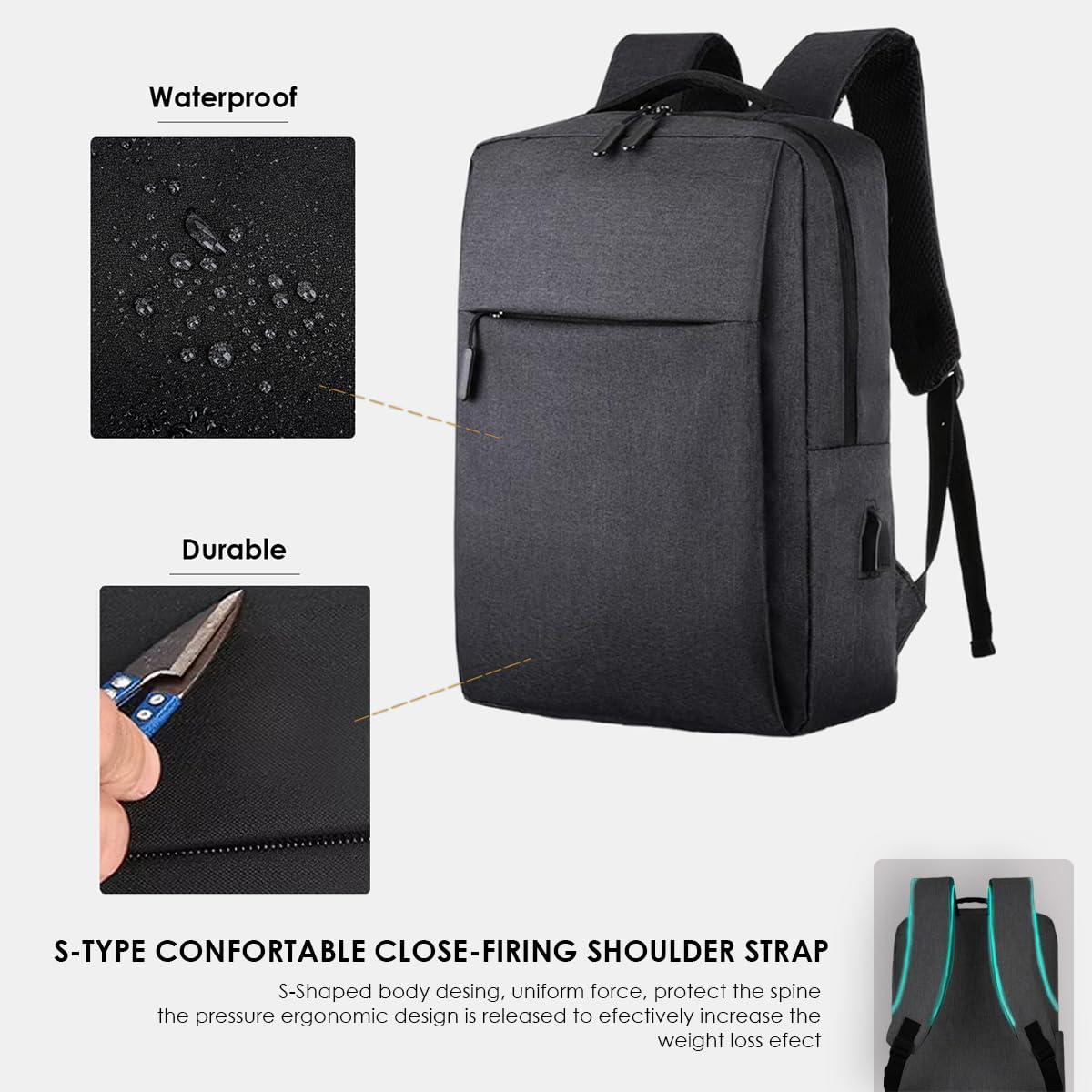 Pevita 15.6 Inch Slim Waterproof Laptop Backpack with USB Charging Port - Business Travel Backpack for Men & Women - Perfect for Work, School & Commuting