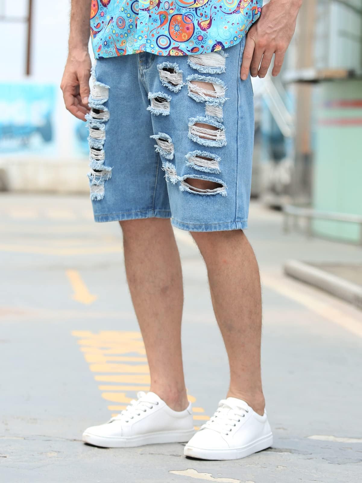 **Betusline Men's Distressed Ripped Denim Shorts - Classic Straight Fit Jean Shorts for Summer | Casual Wear, Beach Outings & Street Style**