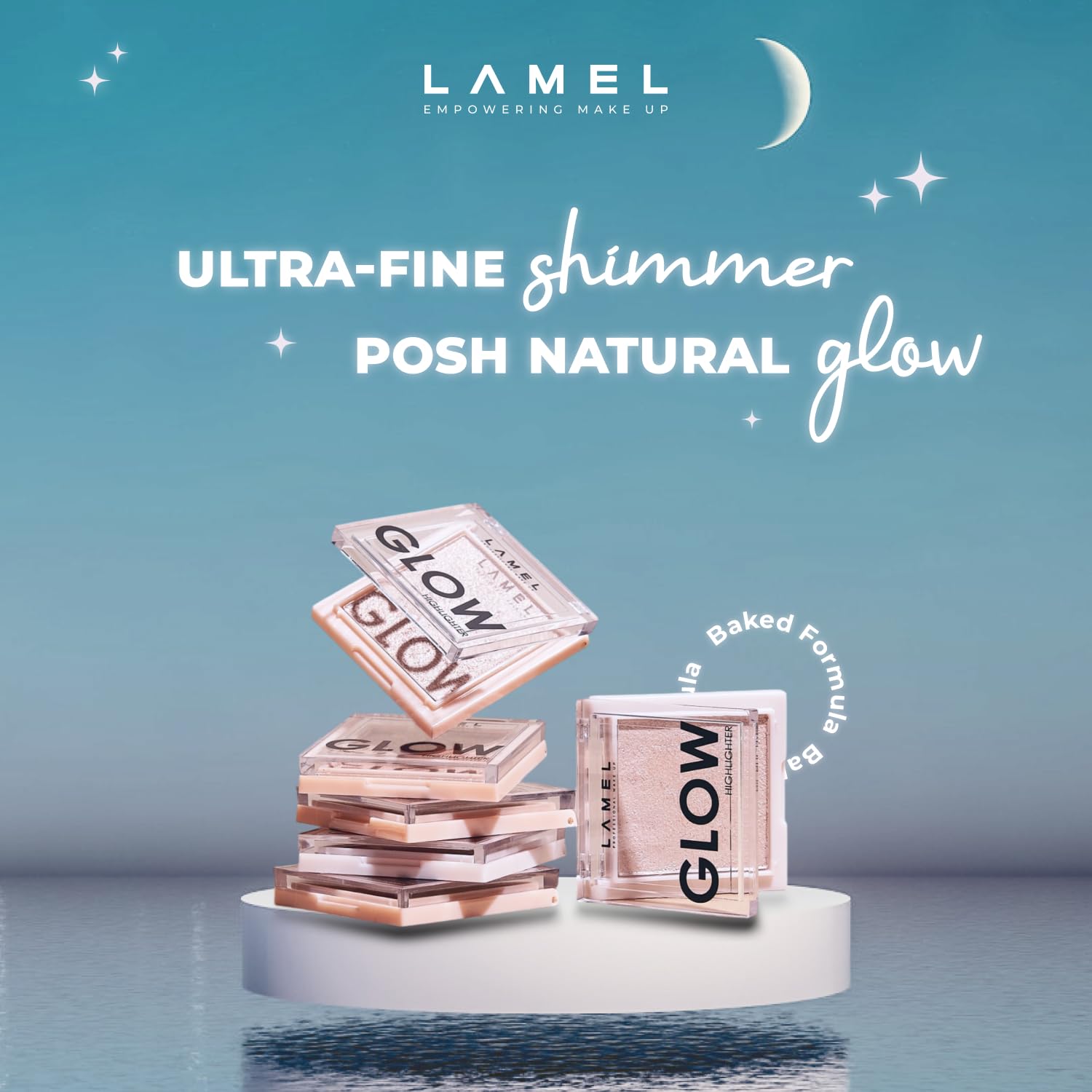 Glow Highlighter & Contour Palette - Deep Vibrant Colors, Natural Shimmer - Vegan, Cruelty-Free Makeup - Compact Travel-Friendly Size (0.13 oz) - Perfect for Face Highlighting, Cheekbone Contouring & Night Out Makeup - Shade 401 Luna