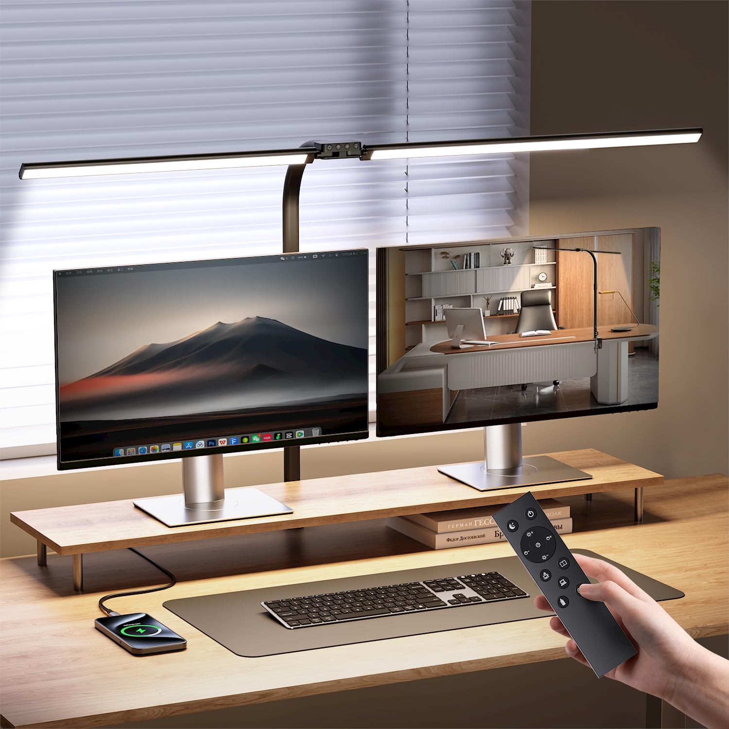 AUSDOM LED Desk Lamp with USB Charging Port - 24W Ultra Bright Auto Dimming Architect Clamp Light, 5 Color Modes & Touch Control for Home Office, Reading, Crafting, Gaming, Study & Nightstand Use