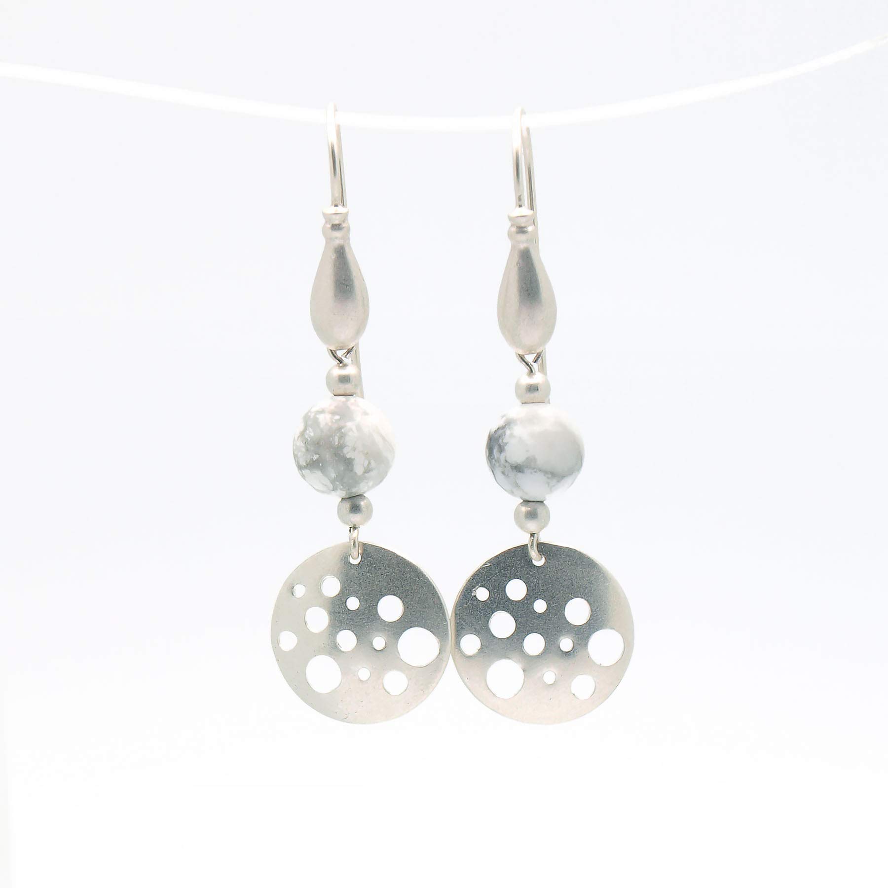 Howlite and Sterling Silver 925 Earrings - Natural Stone Jewelry for Women, Boho Chic Dangle Earrings | Perfect for Everyday Wear, Office, and Special Occasions