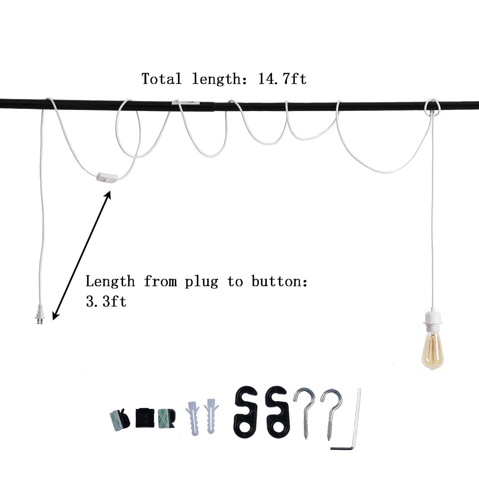 Industrial DIY 15ft Pendant Light Cord Kit with Switch - White Woven Fabric Rope & E26 Socket Set for Hanging Farmhouse, Bedroom, Kitchen Lighting - Perfect for Home Decor, Dining Room, and Loft Style Interiors