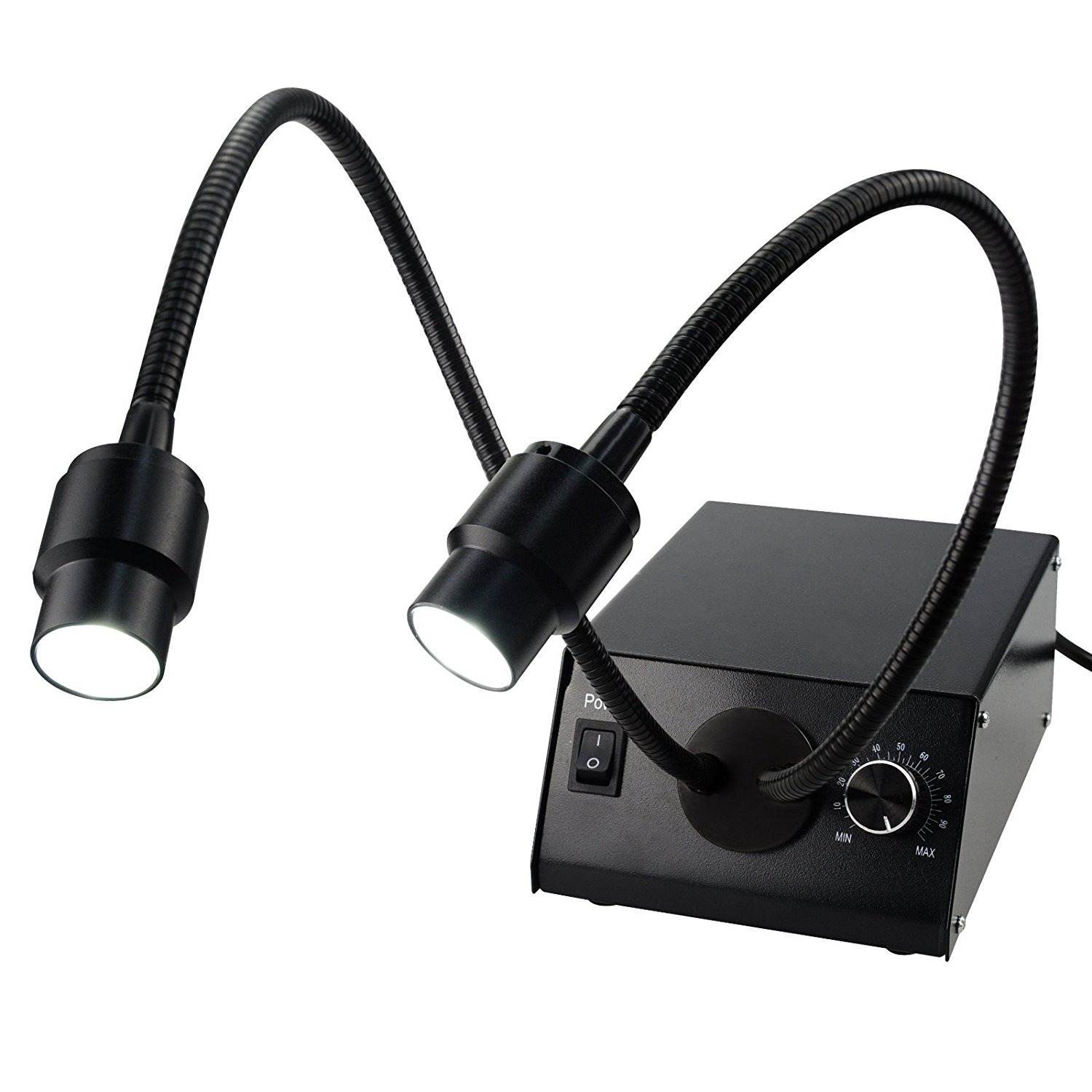 Cold LED Fiber Optic Dual Lights Illuminator - 6500K Shadow-Free Adjustable Lighting with Dimmer, Flexible Direction, 100V-240V for Dental, Jewelry & Microscope Work