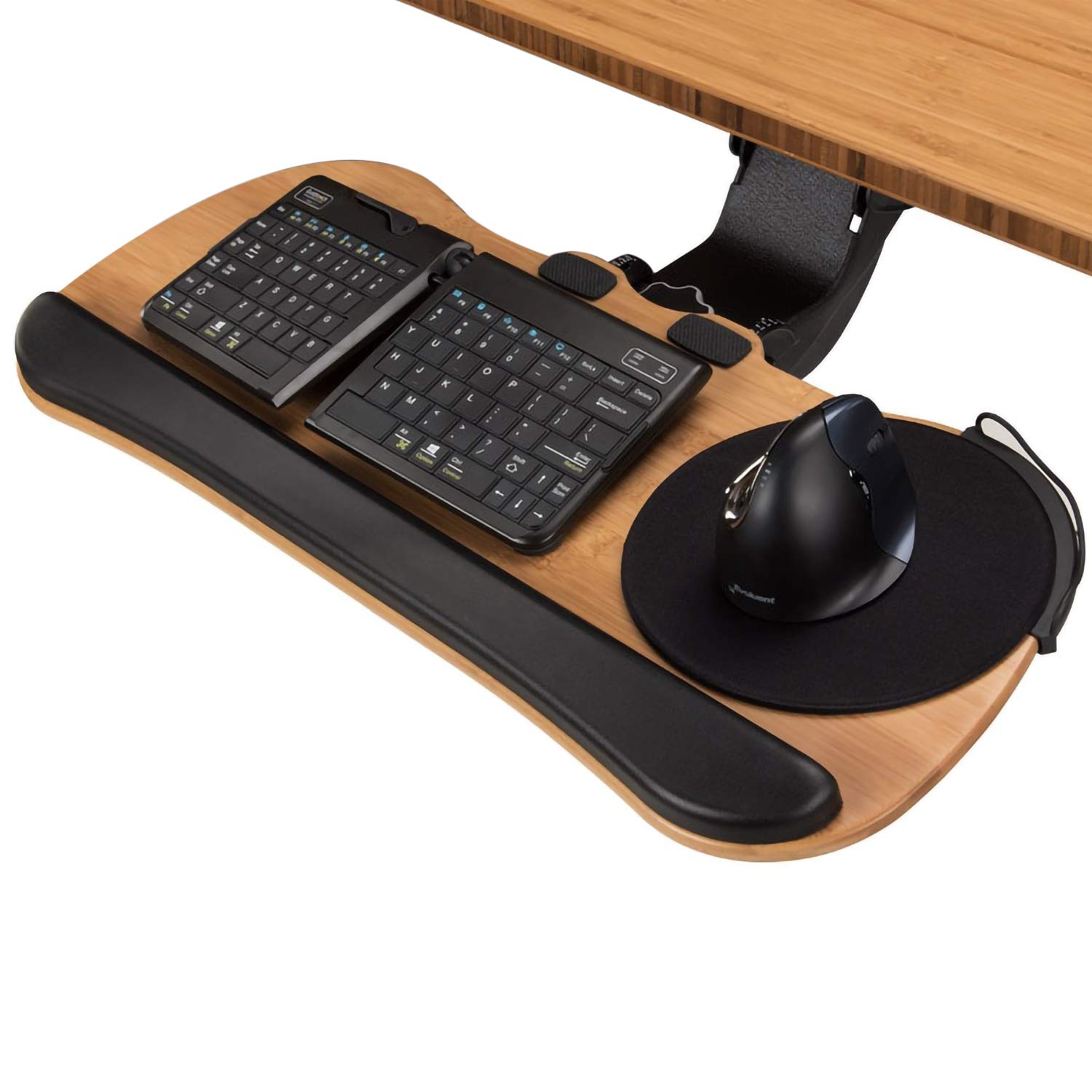 Adjustable Bamboo Keyboard Tray - Ergonomic Large Standard Size with Quick Release Mechanism (Black) | Perfect for Office Workstations, Home Desks & Gaming Setups
