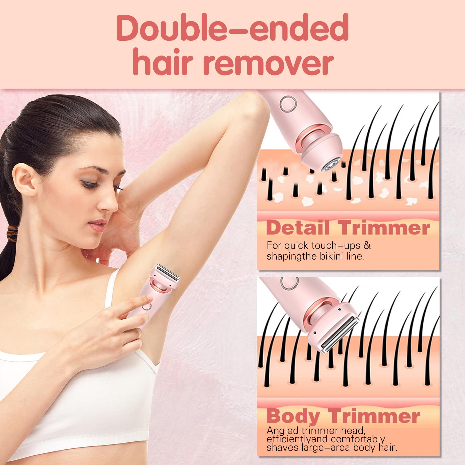Waterproof Electric Razor for Women - 2-in-1 Wet/Dry Rechargeable Bikini Trimmer & Pubic Hair Shaver - Smooth Shaving for Legs, Underarms & Bikini Area - Pink Women's Grooming Kit (Perfect for Travel, Gym & Home Use)