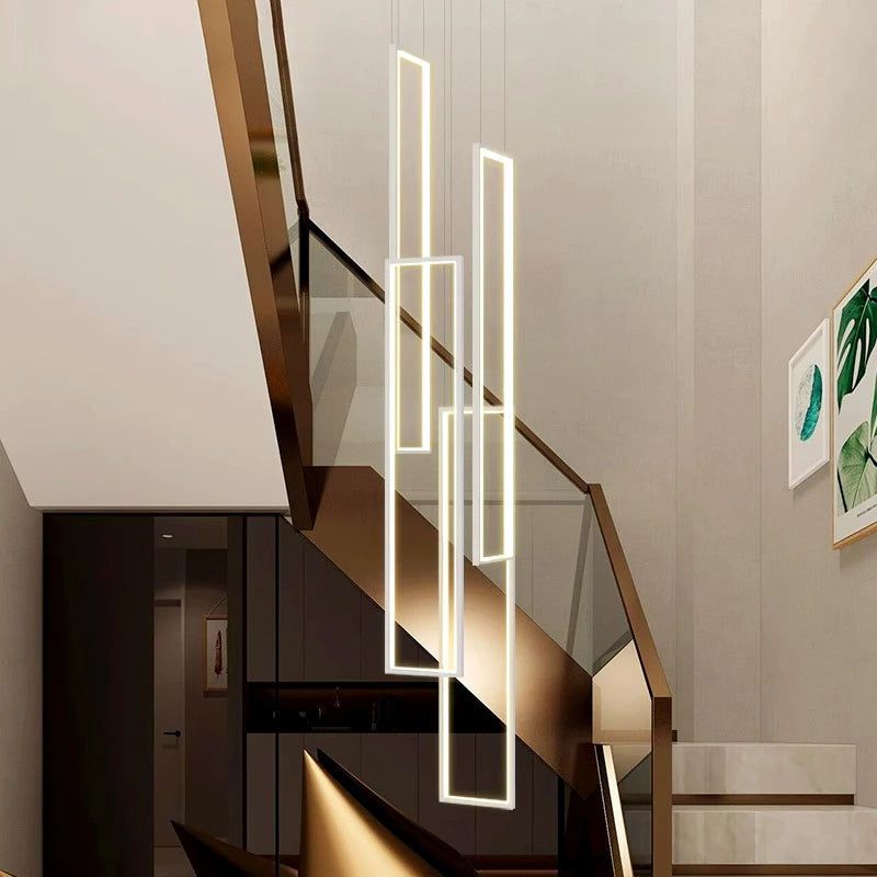 Modern Rectangular Pendant Chandelier for Staircase Lighting - Elegant Home Decor for Entryway, Hallway, and Foyer