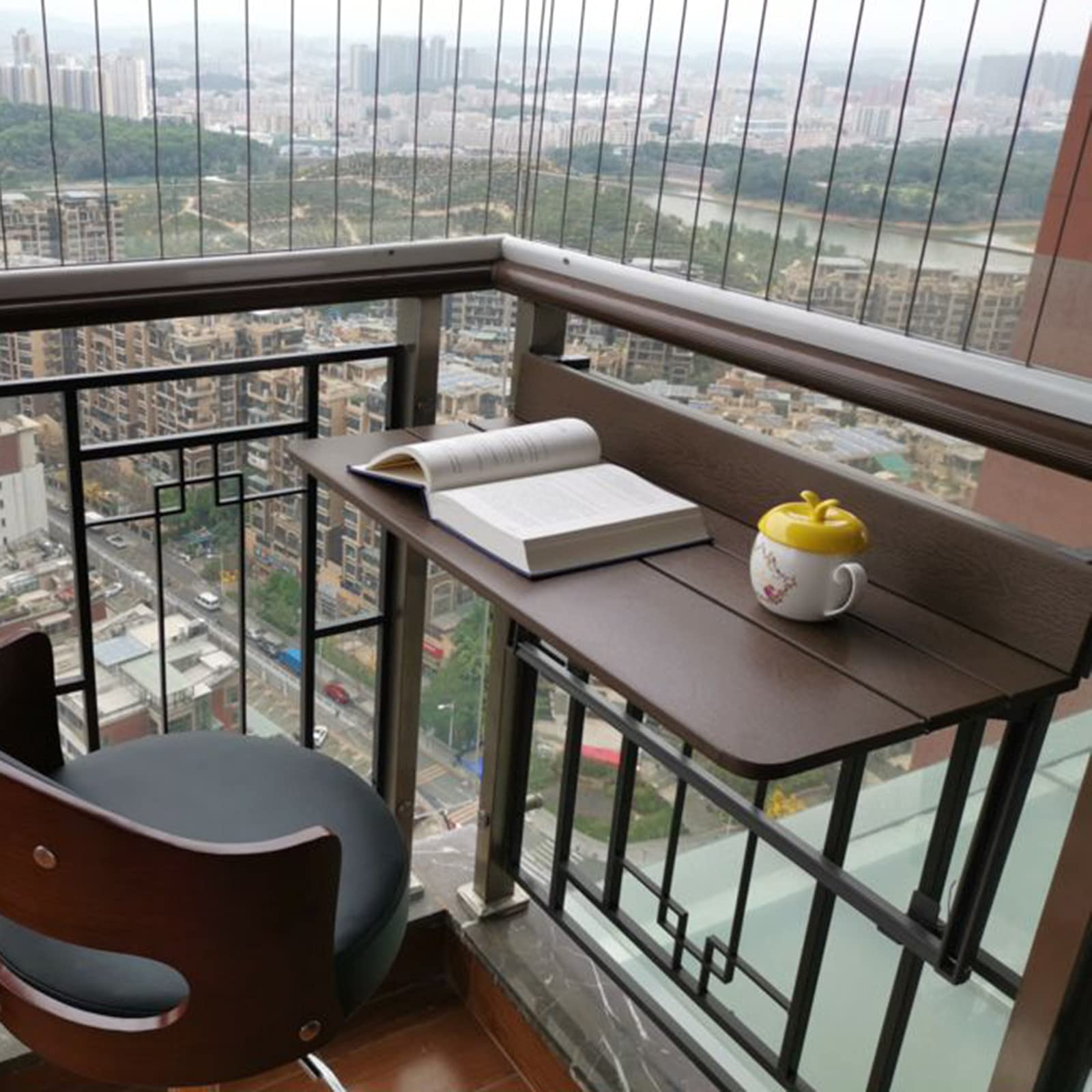 Foldable Balcony Railing Table - Adjustable Hanging Dining Desk for Outdoor Patio, Garden & Coffee Bar | Space-Saving Folding Furniture for Small Balconies, Apartments & Tiny Homes | Perfect for Morning Coffee, Al Fresco Dining & Urban Gardening