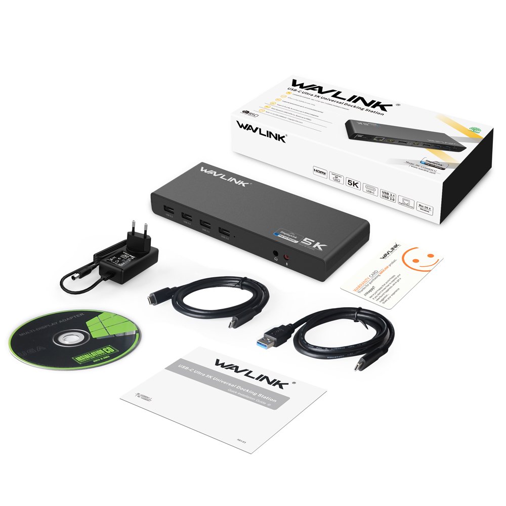 WAVLINK USB-C Docking Station with 2X HDMI & DisplayPort, 5K & Dual 4K Display, 6xUSB 3.0 Ports, Gigabit Ethernet, Audio/Mic - Compatible with Mac OS & Windows Laptops - Perfect for Home Office & Multi-Monitor Setup