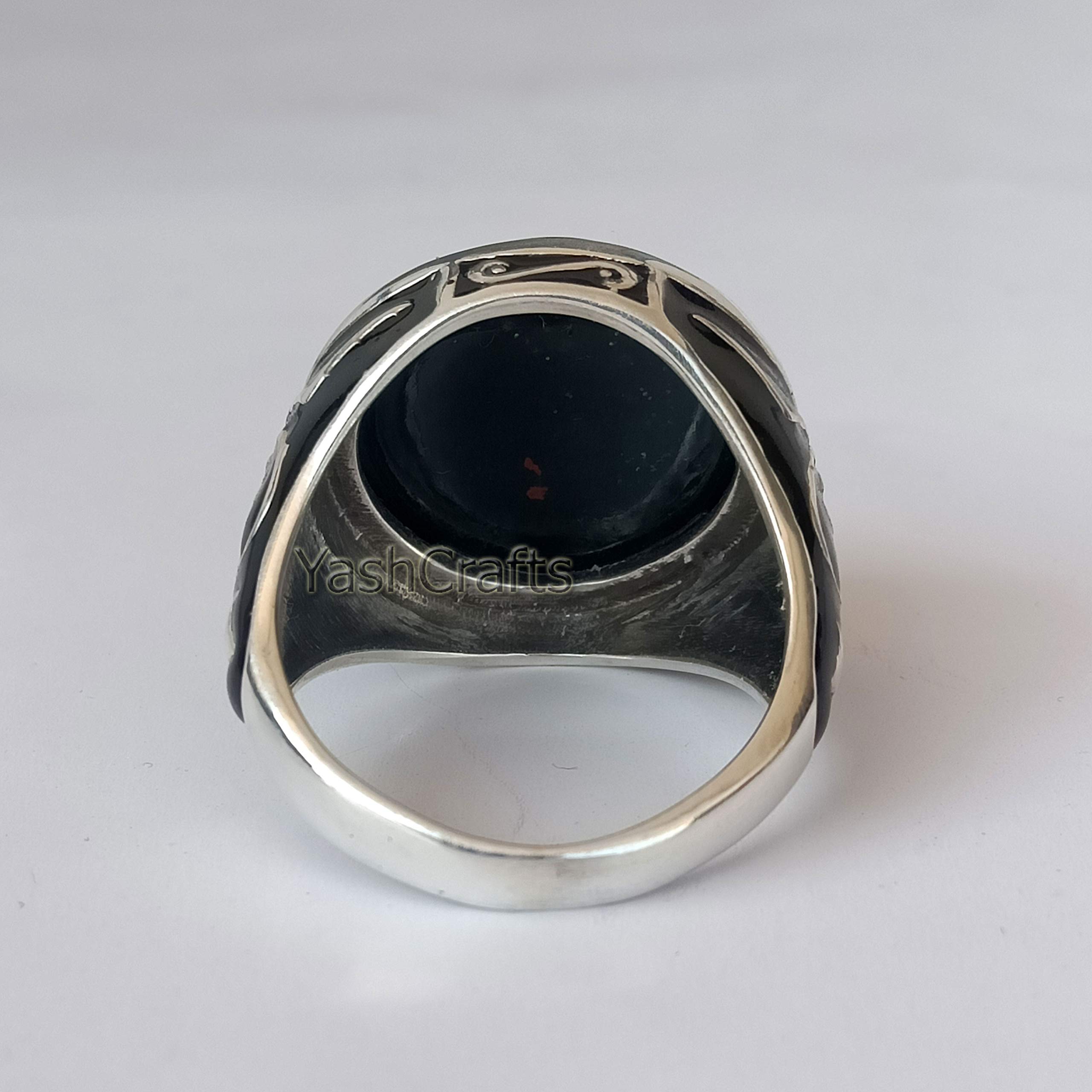 Men's Bloodstone Ring - 925 Sterling Silver Statement Ring with Natural Round Cabochon Gemstone, Arabic Style Handmade Jewelry, Perfect Gift for Men, Ideal for Weddings, Parties, and Special Occasions